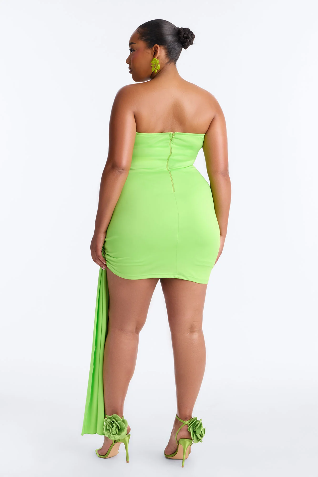 Jenna Ruched Draped Mini Dress - Lime - Image 8