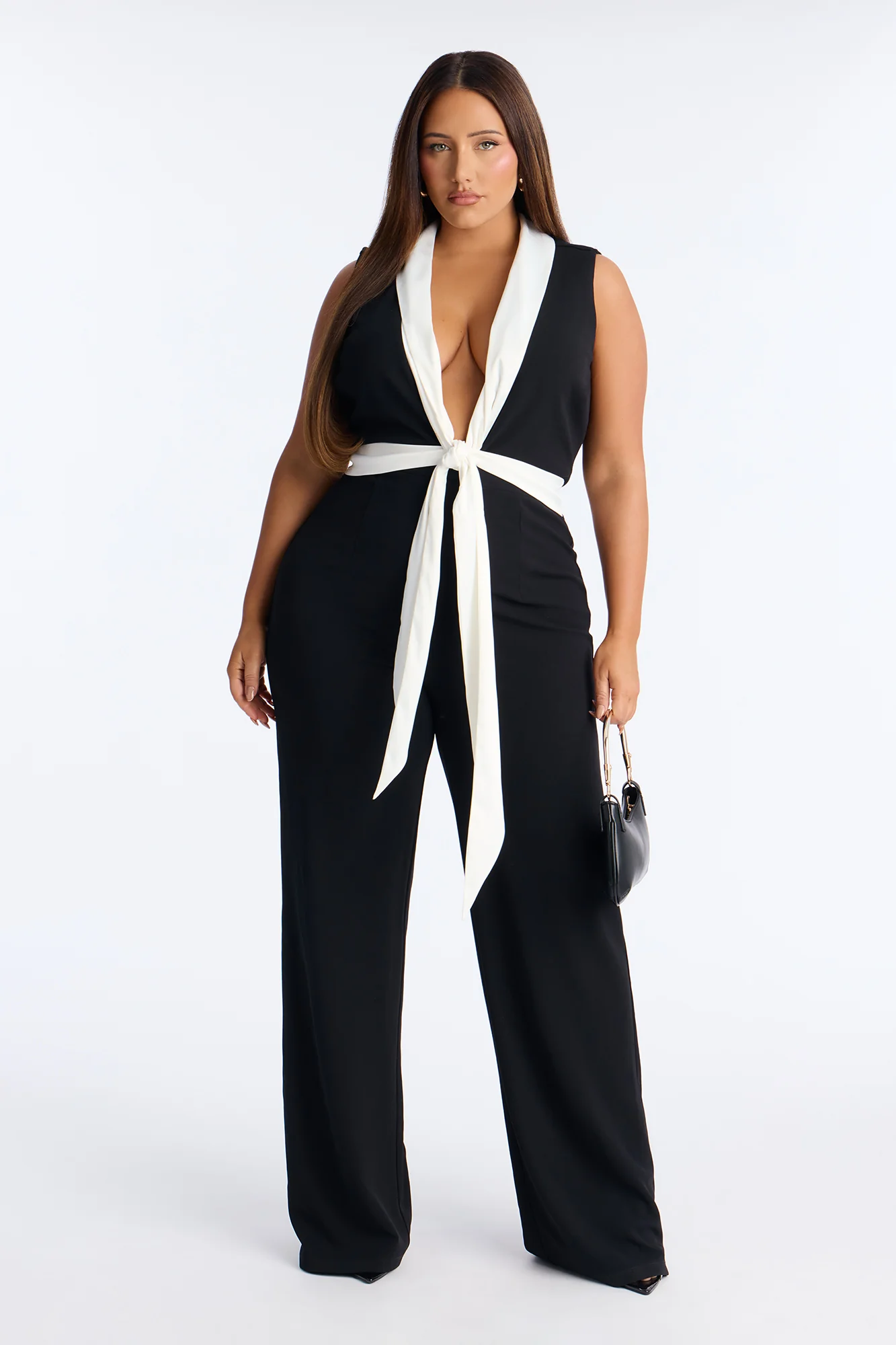 Jenni Contrast Trim Flare Leg Jumpsuit - Black - Image 4