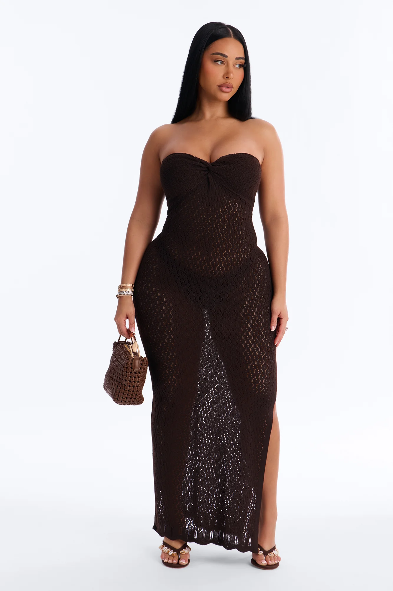 Jenni Strapless Crochet Maxi Dress - Chocolate