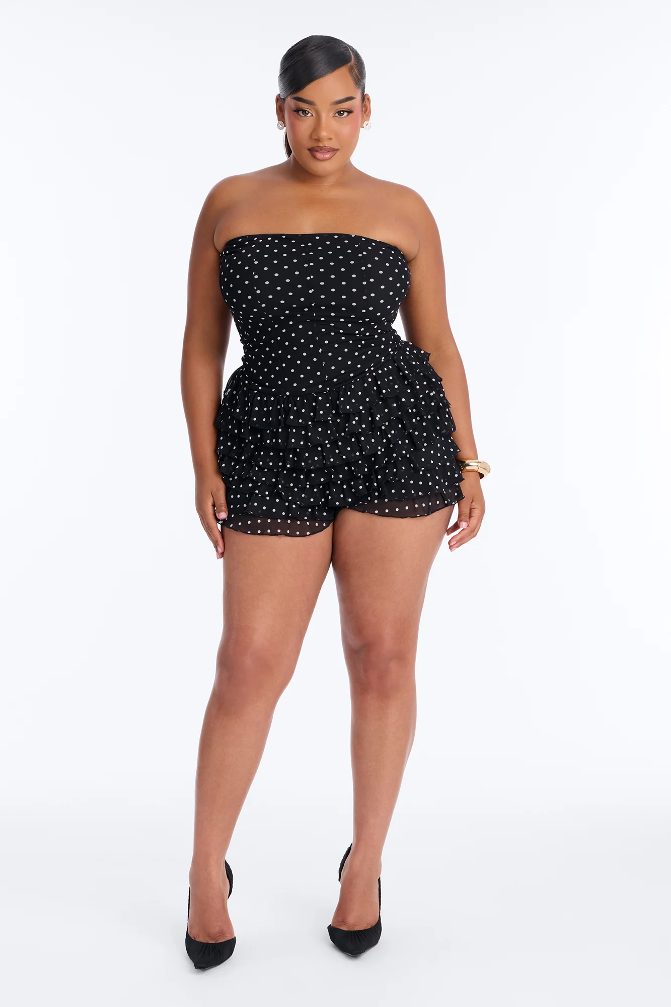 Jennice Polka Dot Micro Romper - Black - Image 6