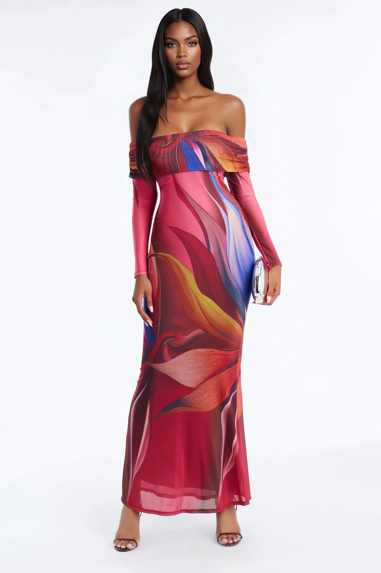 Jennifer Abstract Mesh Maxi Dress - Pink/combo