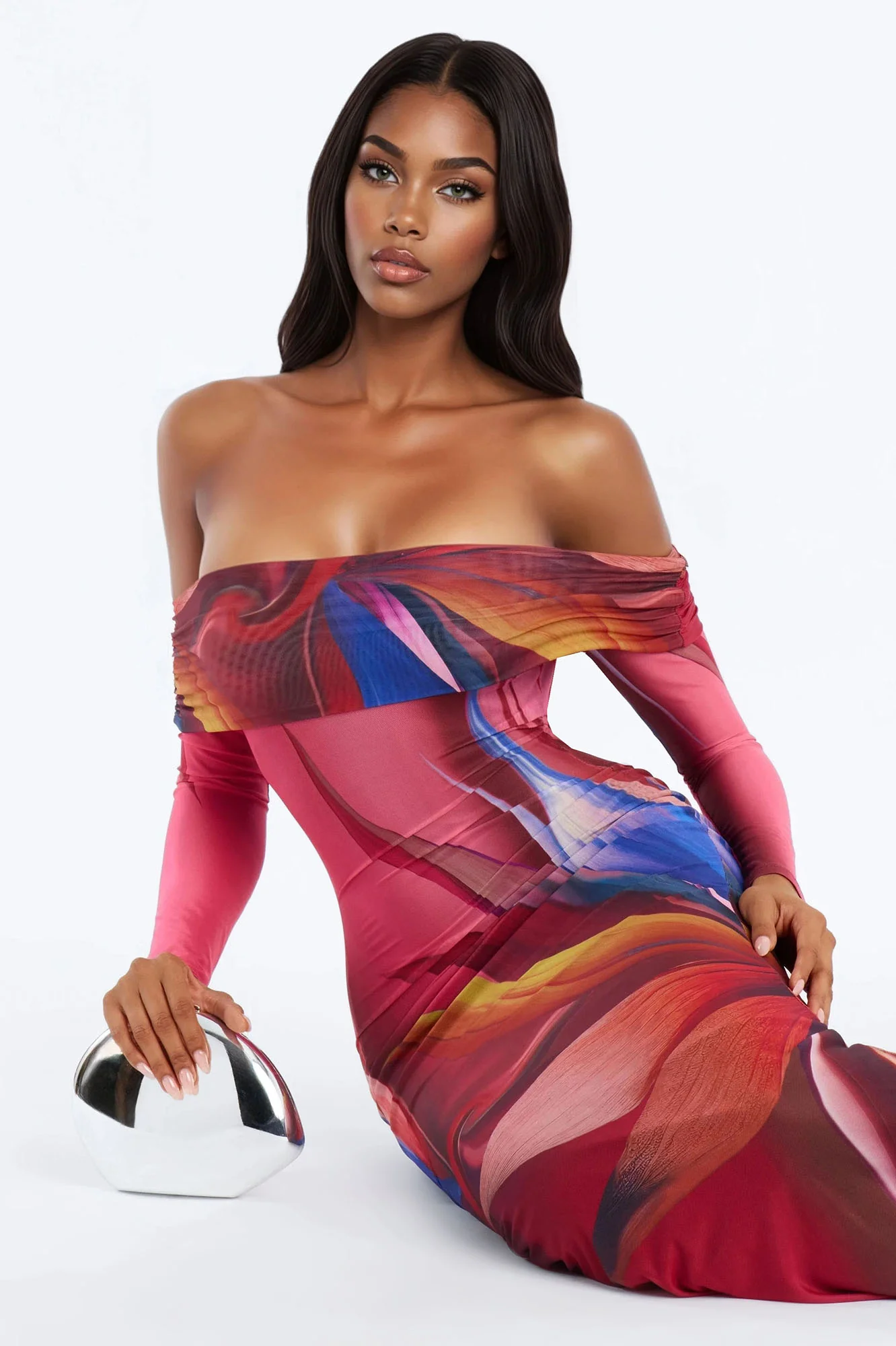 Jennifer Abstract Mesh Maxi Dress - Pink/combo - Image 2