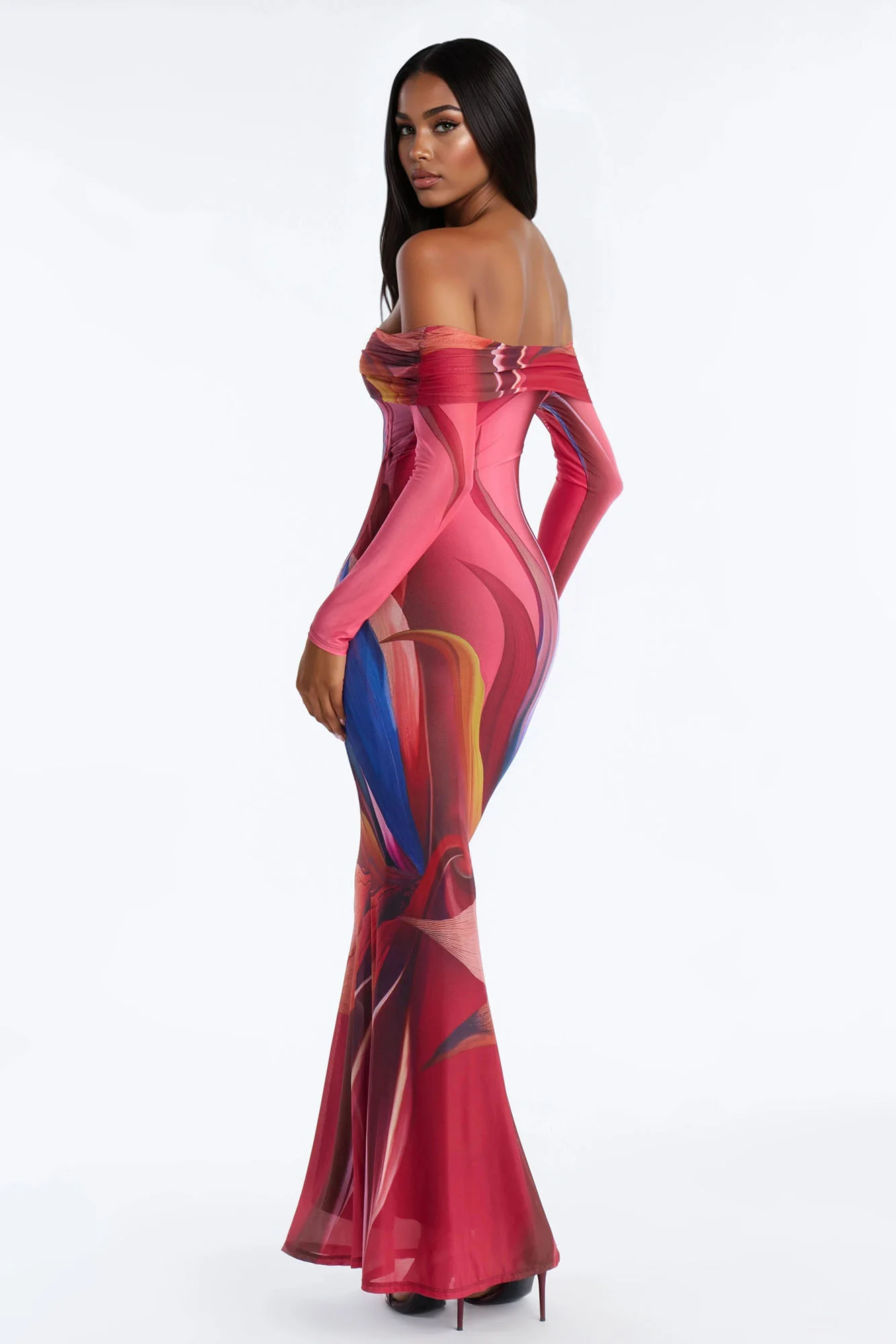Jennifer Abstract Mesh Maxi Dress - Pink/combo - Image 3