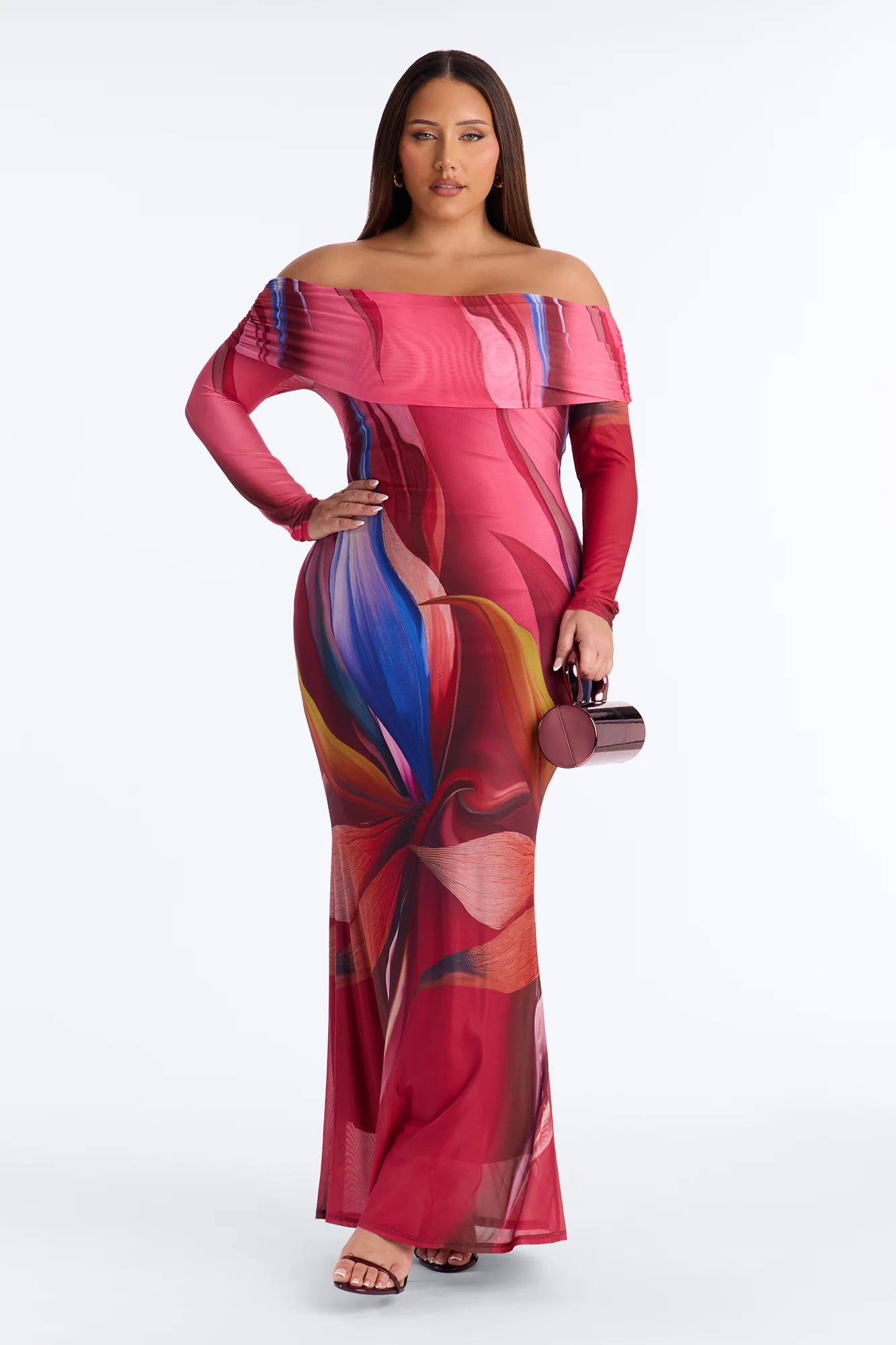 Jennifer Abstract Mesh Maxi Dress - Pink/combo - Image 4