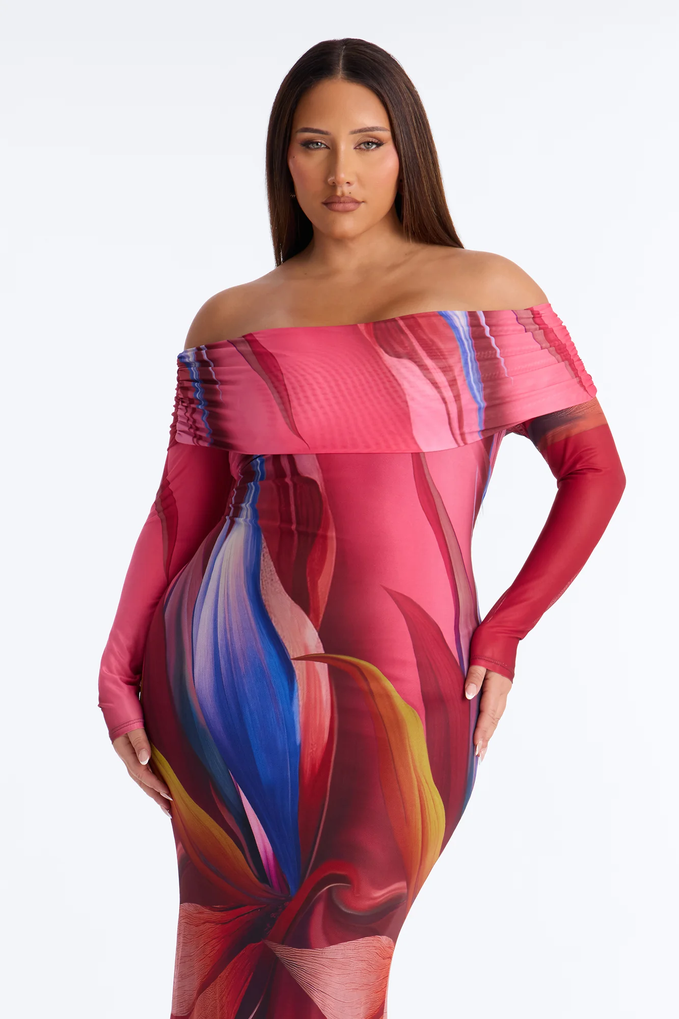 Jennifer Abstract Mesh Maxi Dress - Pink/combo - Image 5