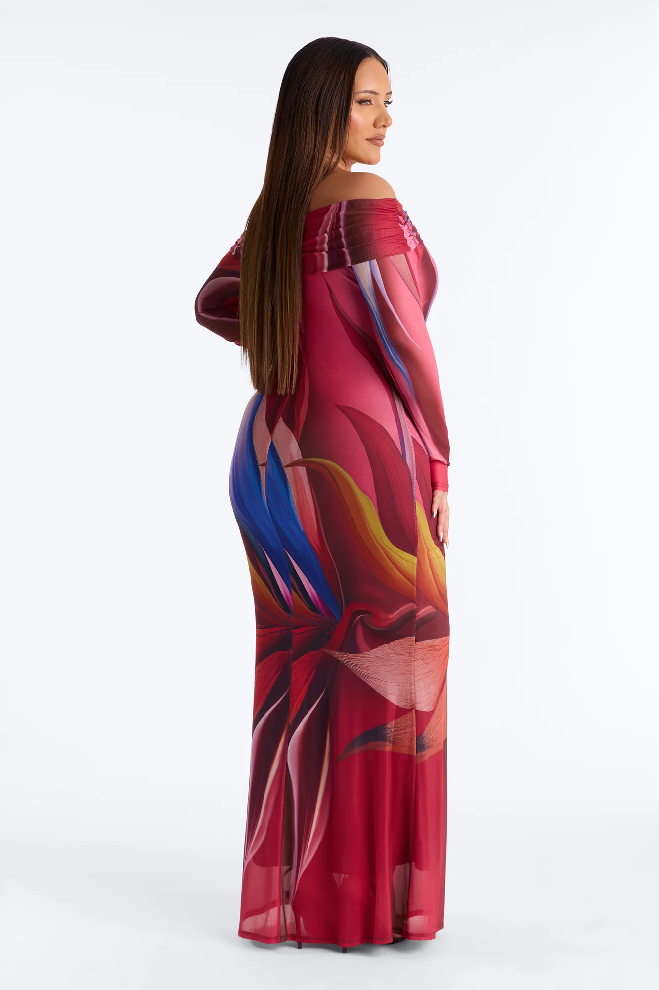 Jennifer Abstract Mesh Maxi Dress - Pink/combo - Image 7