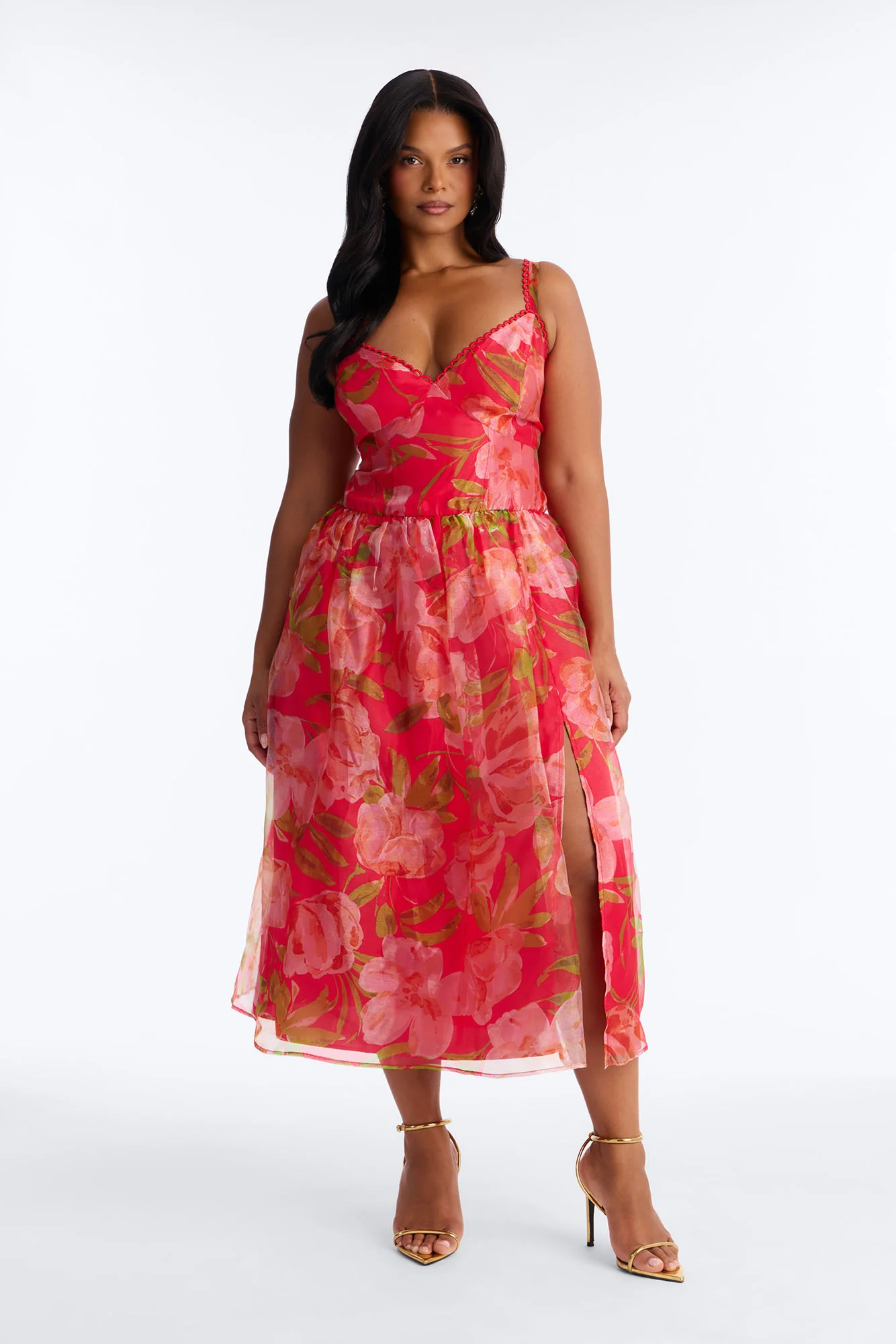 Jennifer Floral Organza Midi Dress - Red/combo - Image 4