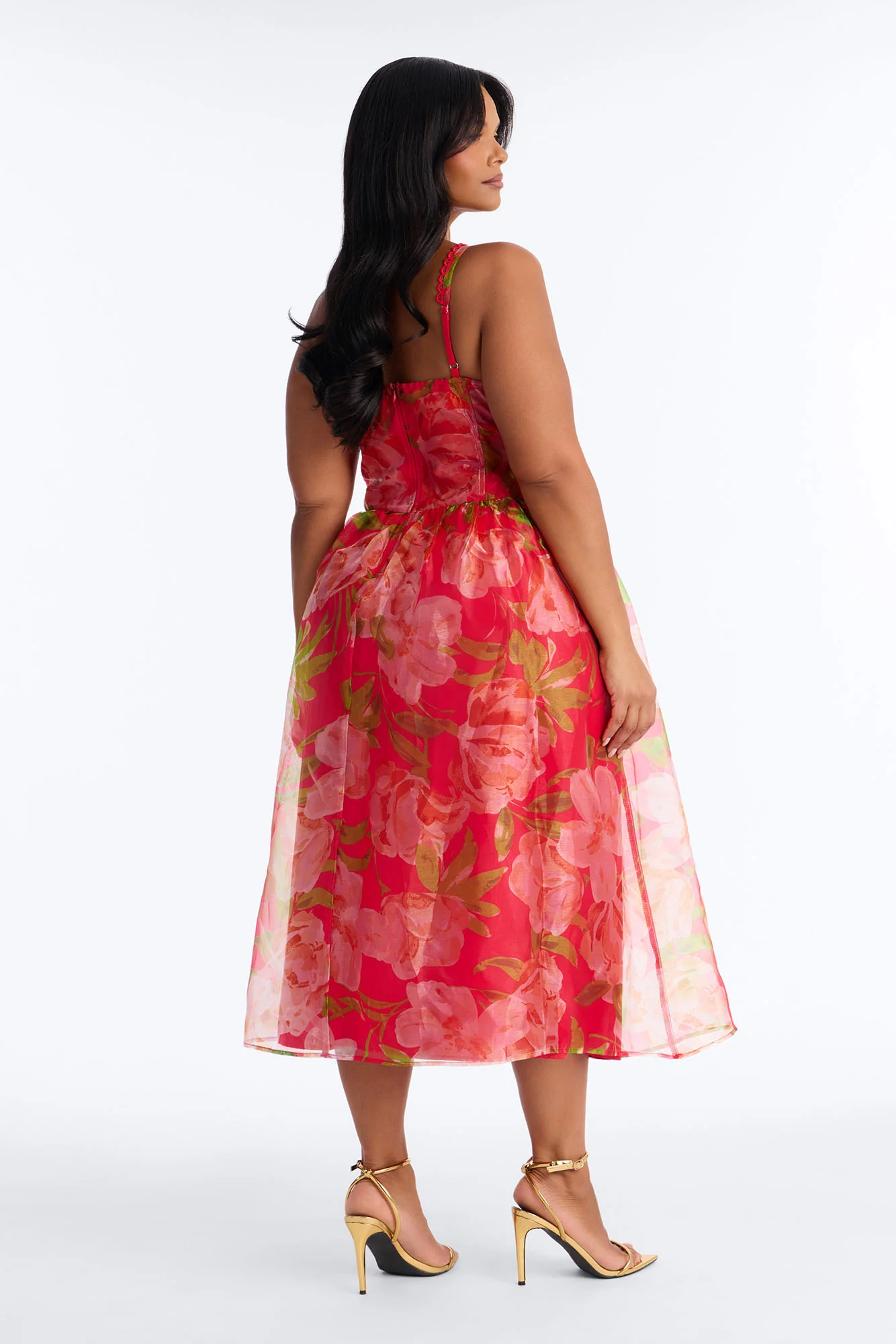 Jennifer Floral Organza Midi Dress - Red/combo - Image 6