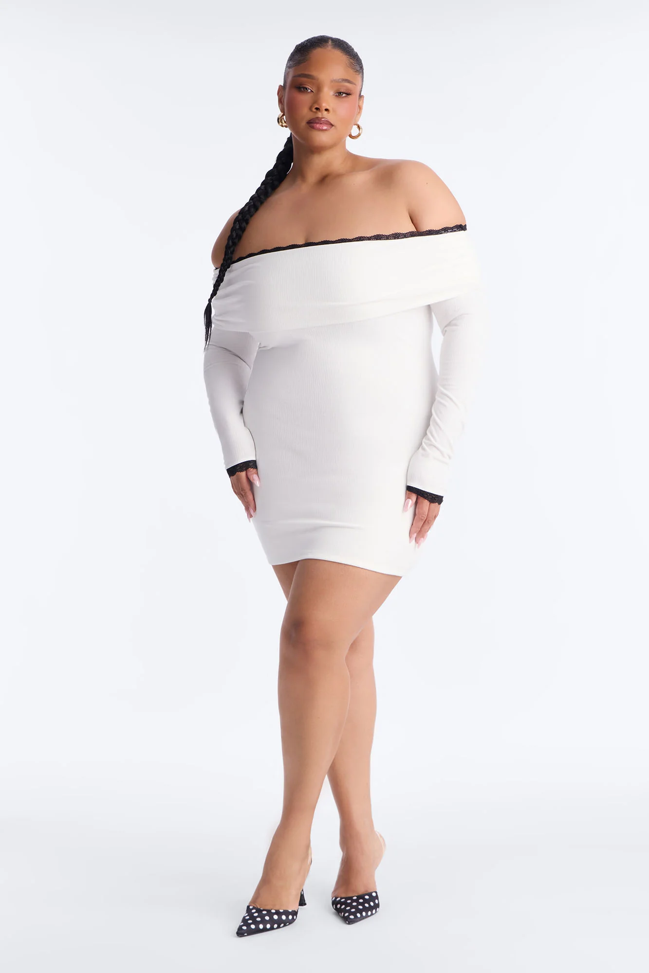 Jennifer Off Shoulder Sweater Mini Dress - Cream/combo - Image 6