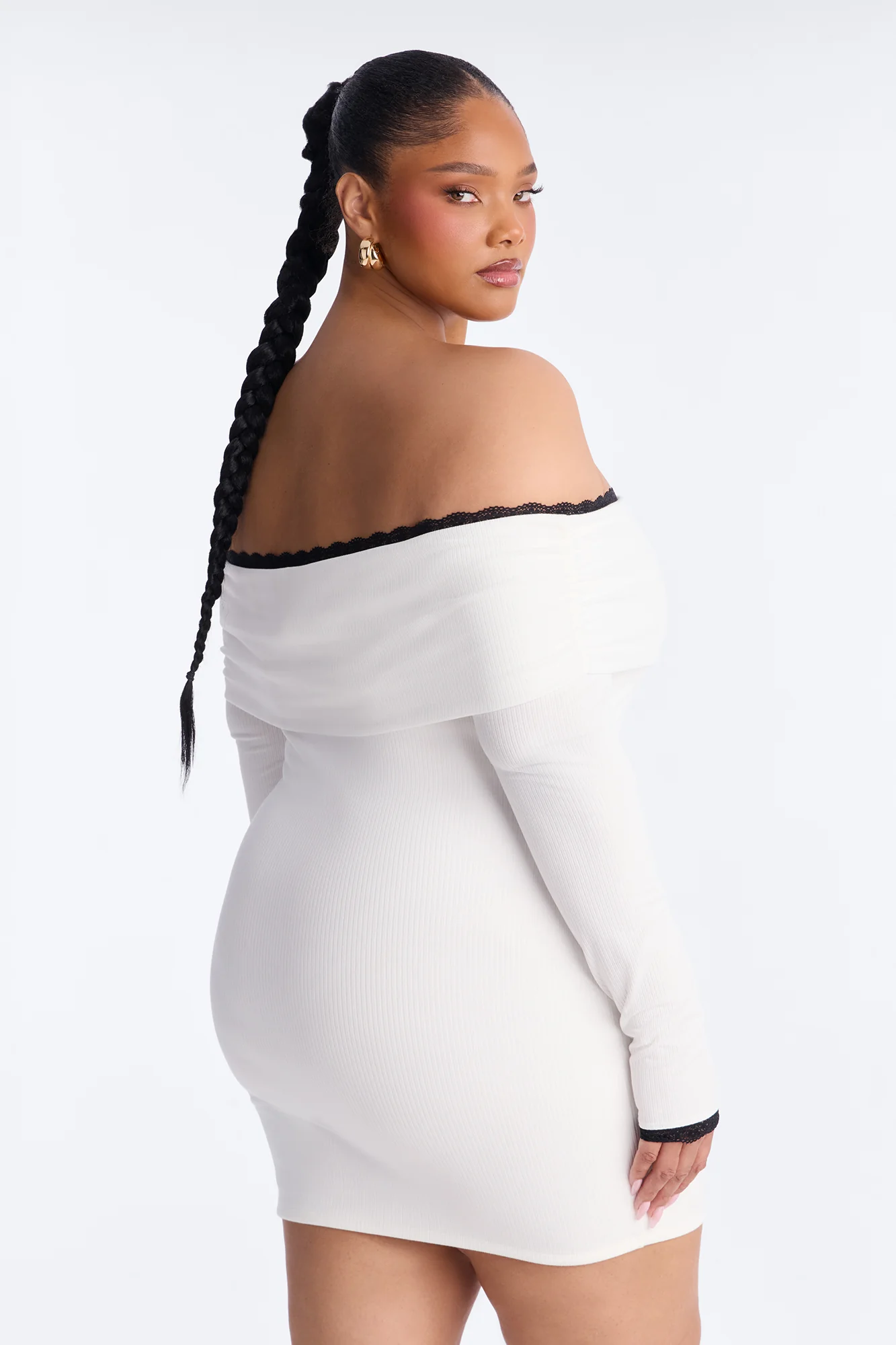 Jennifer Off Shoulder Sweater Mini Dress - Cream/combo - Image 8