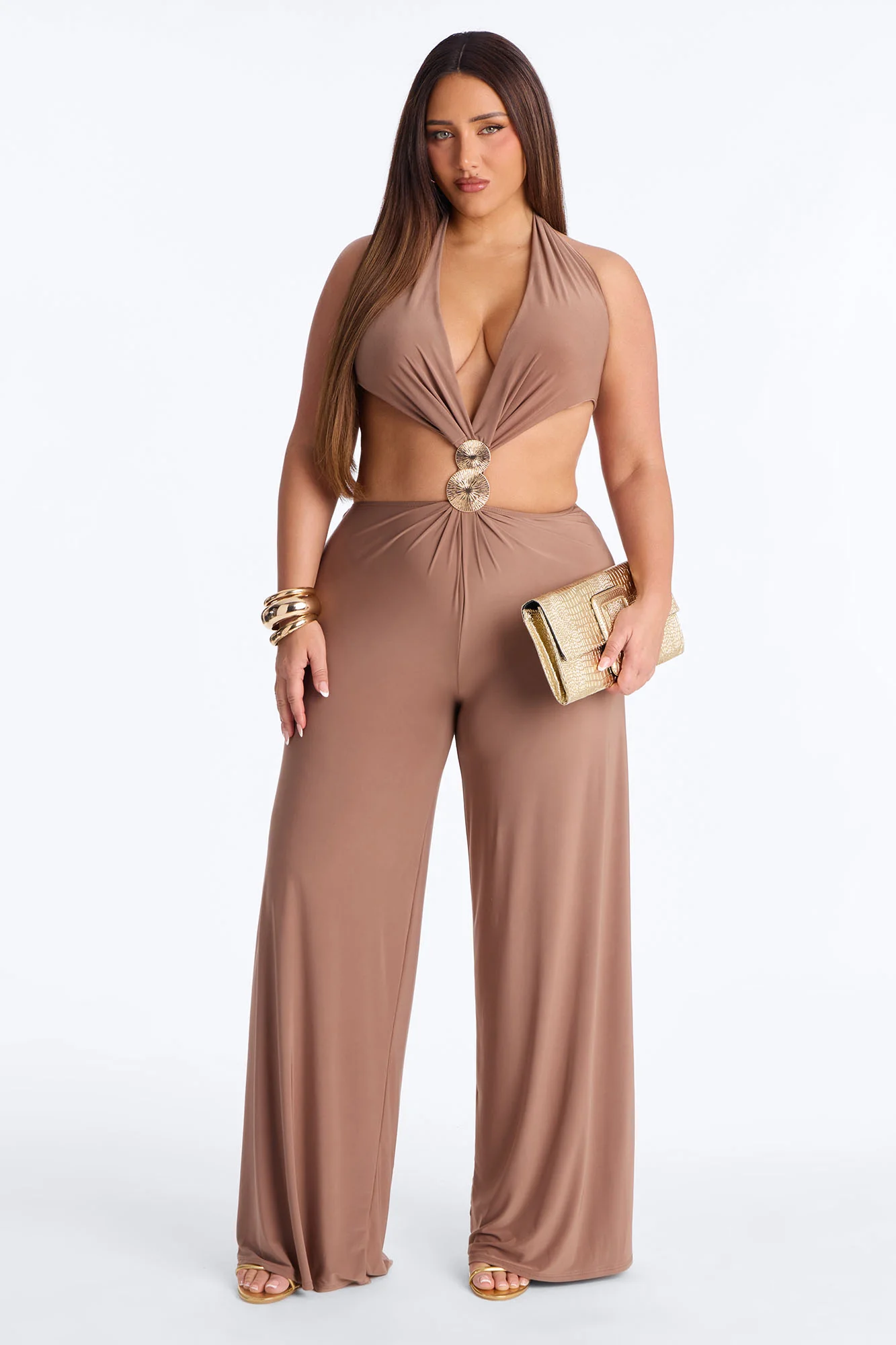 Jessa Cut Out Halter Jumpsuit - Mocha - Image 5