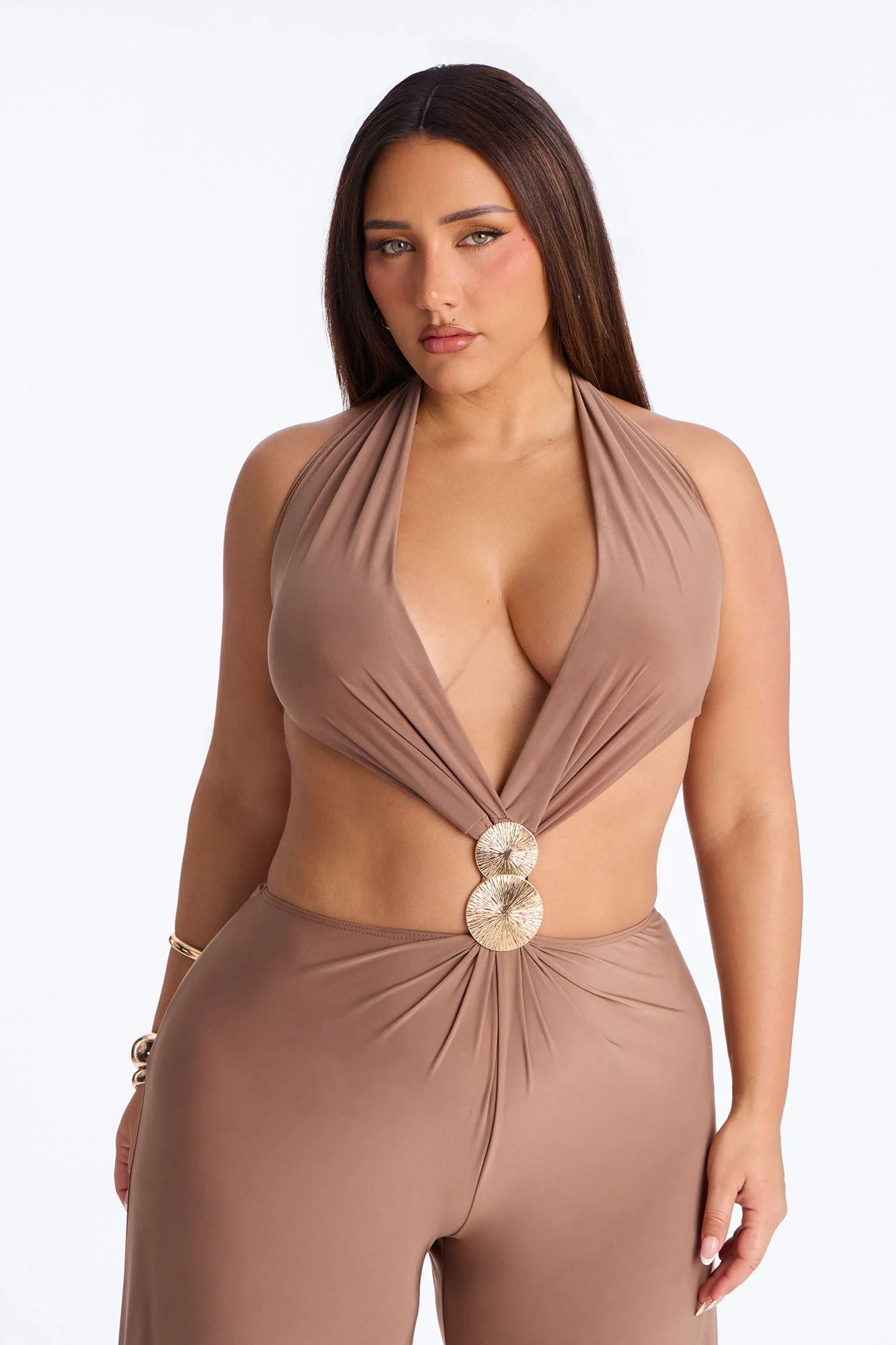 Jessa Cut Out Halter Jumpsuit - Mocha - Image 6