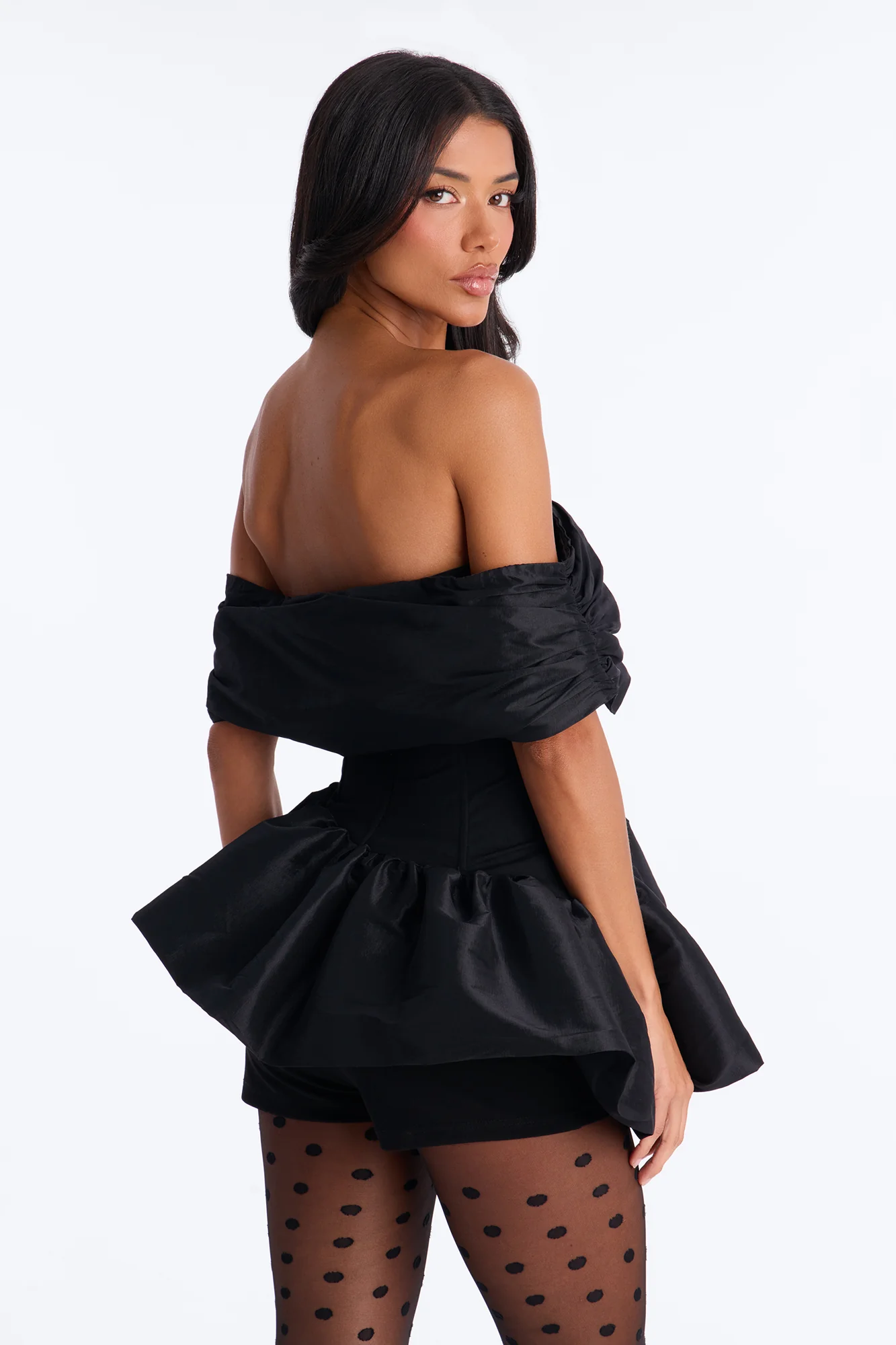 Jessica Off Shoulder Bubble Hem Top - Black - Image 5