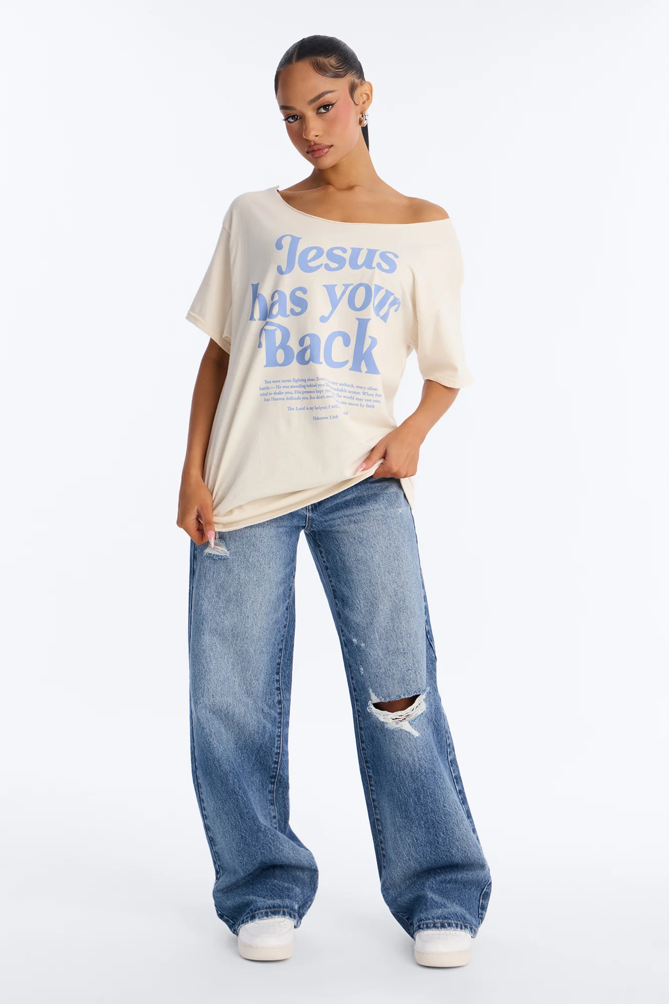 Jesus Has My Back Off Shoulder Tee - Natural - Image 2