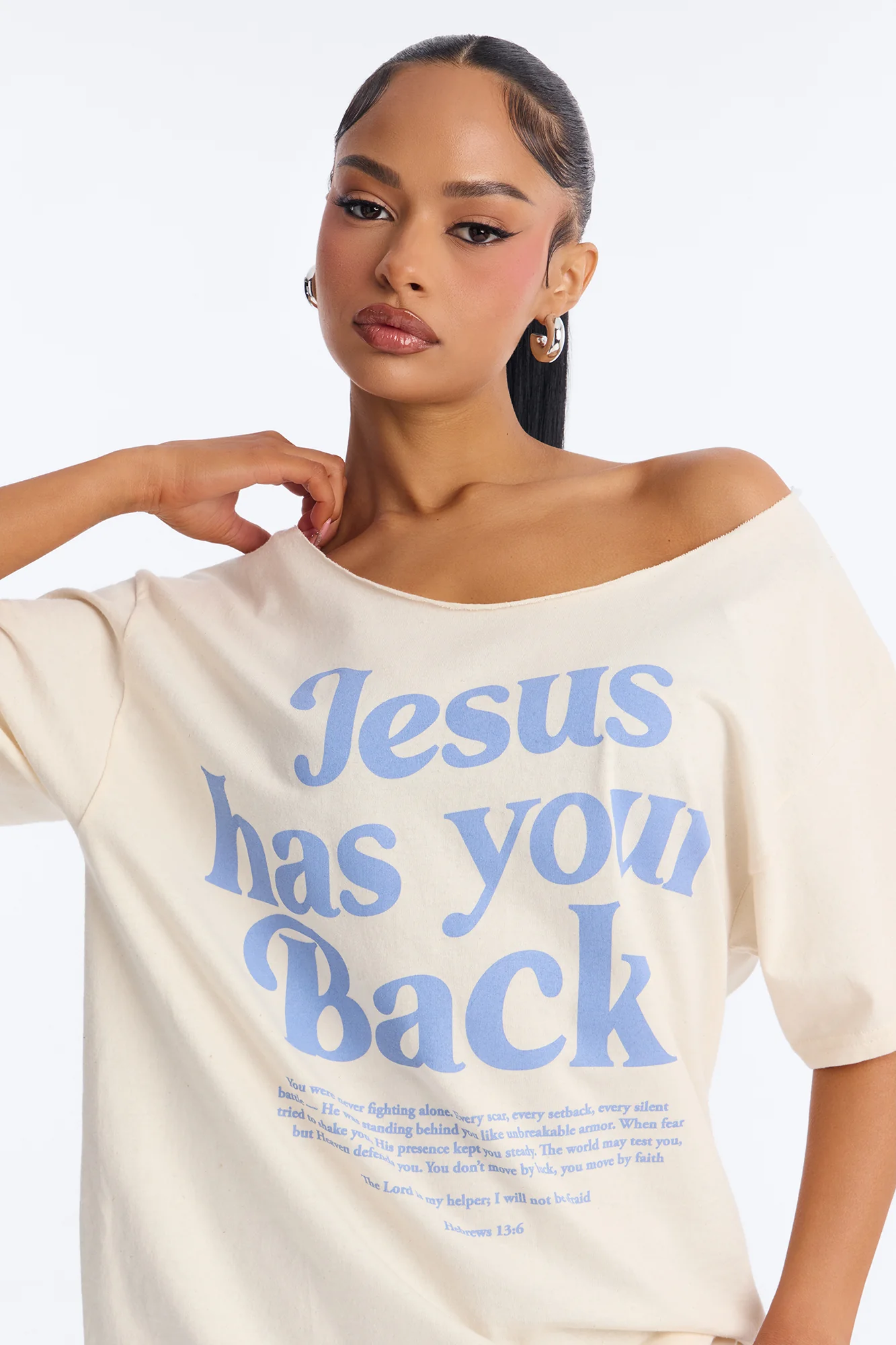 Jesus Has My Back Off Shoulder Tee - Natural - Image 3