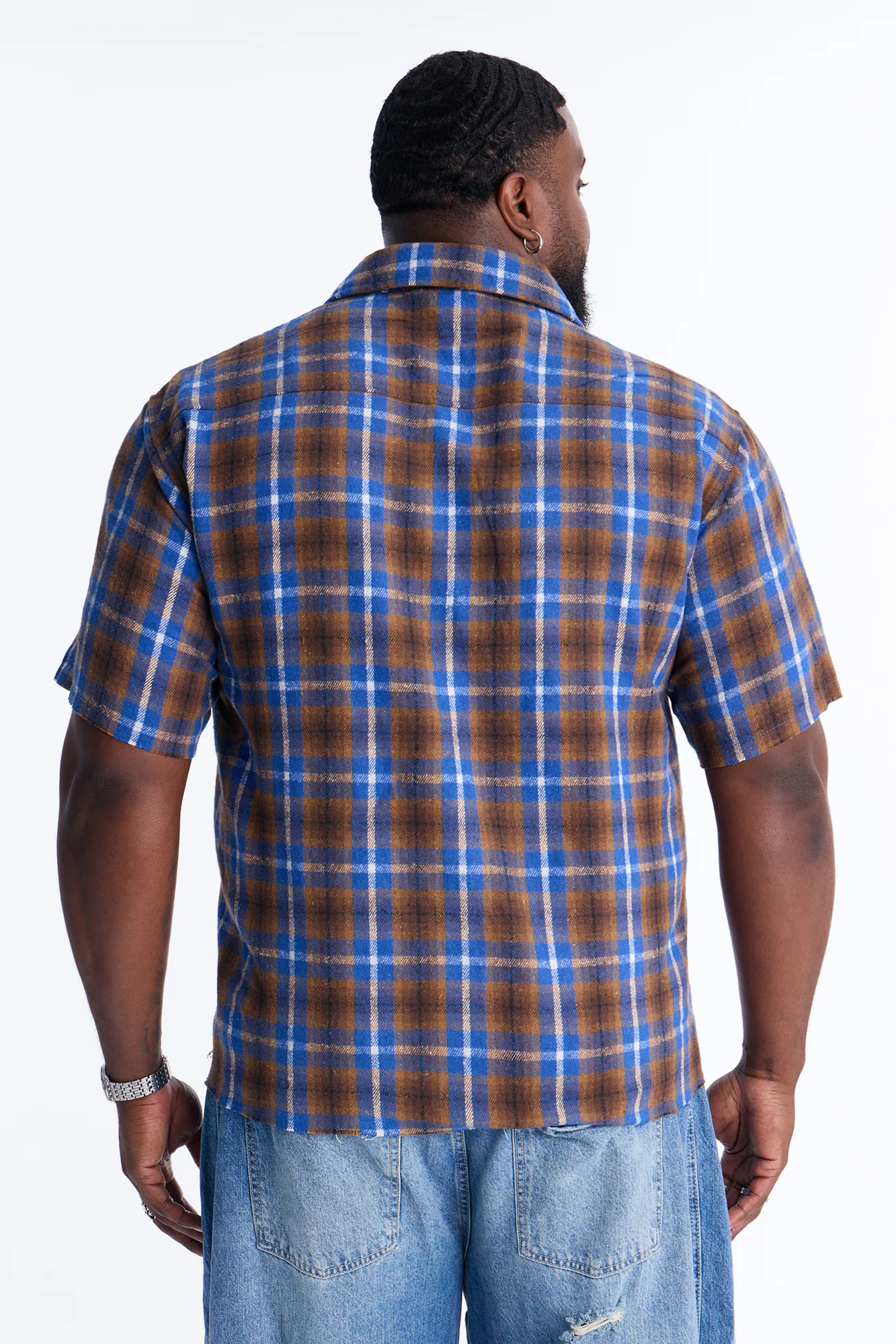 Jeweled Plaid Raw Hem Button Up Shirt - Blue - Image 8