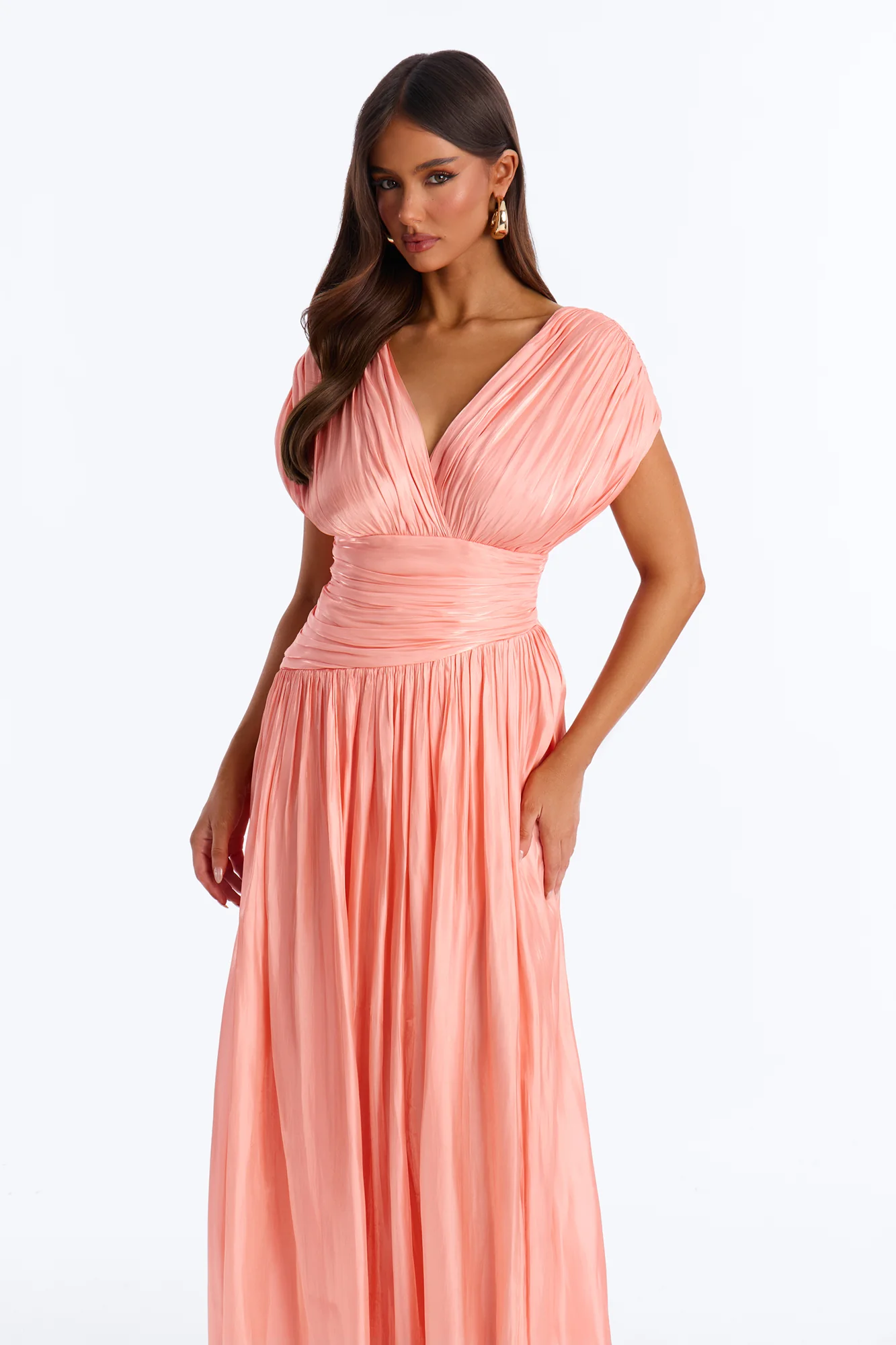 Jianna Pleated Drop Waist Gown - Peach - Image 2