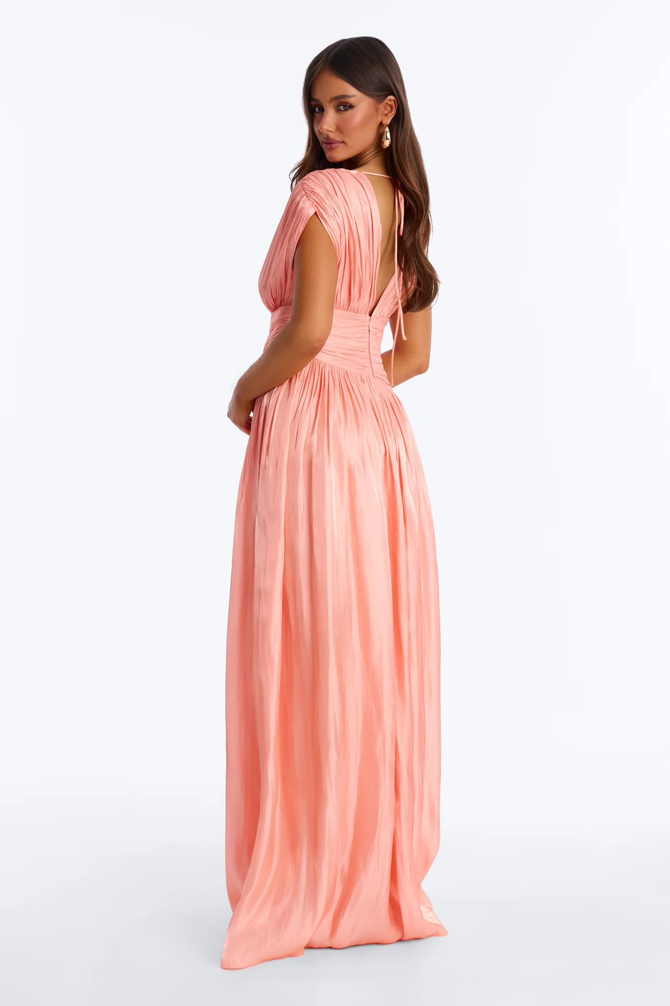 Jianna Pleated Drop Waist Gown - Peach - Image 4