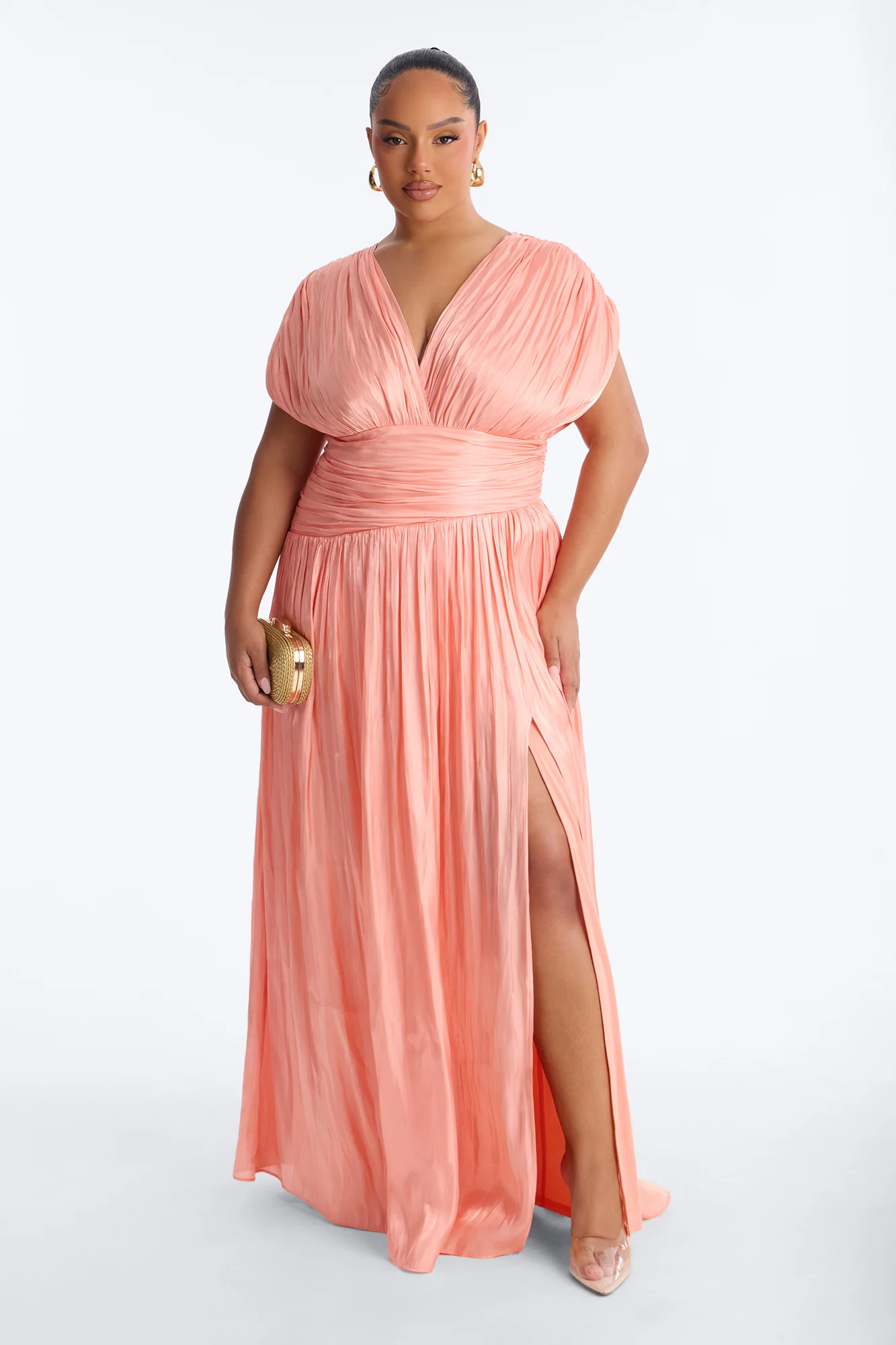 Jianna Pleated Drop Waist Gown - Peach - Image 5