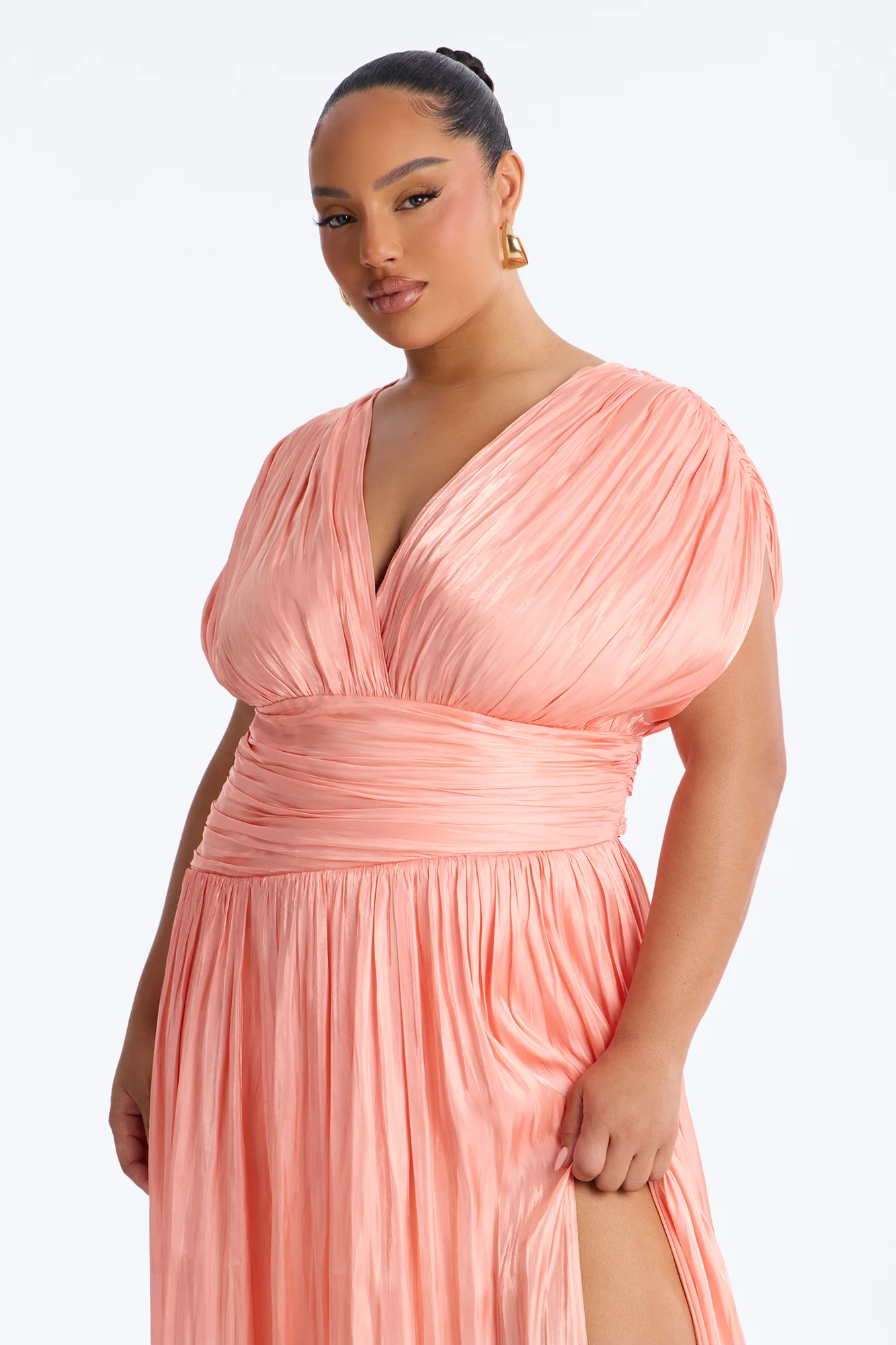 Jianna Pleated Drop Waist Gown - Peach - Image 6