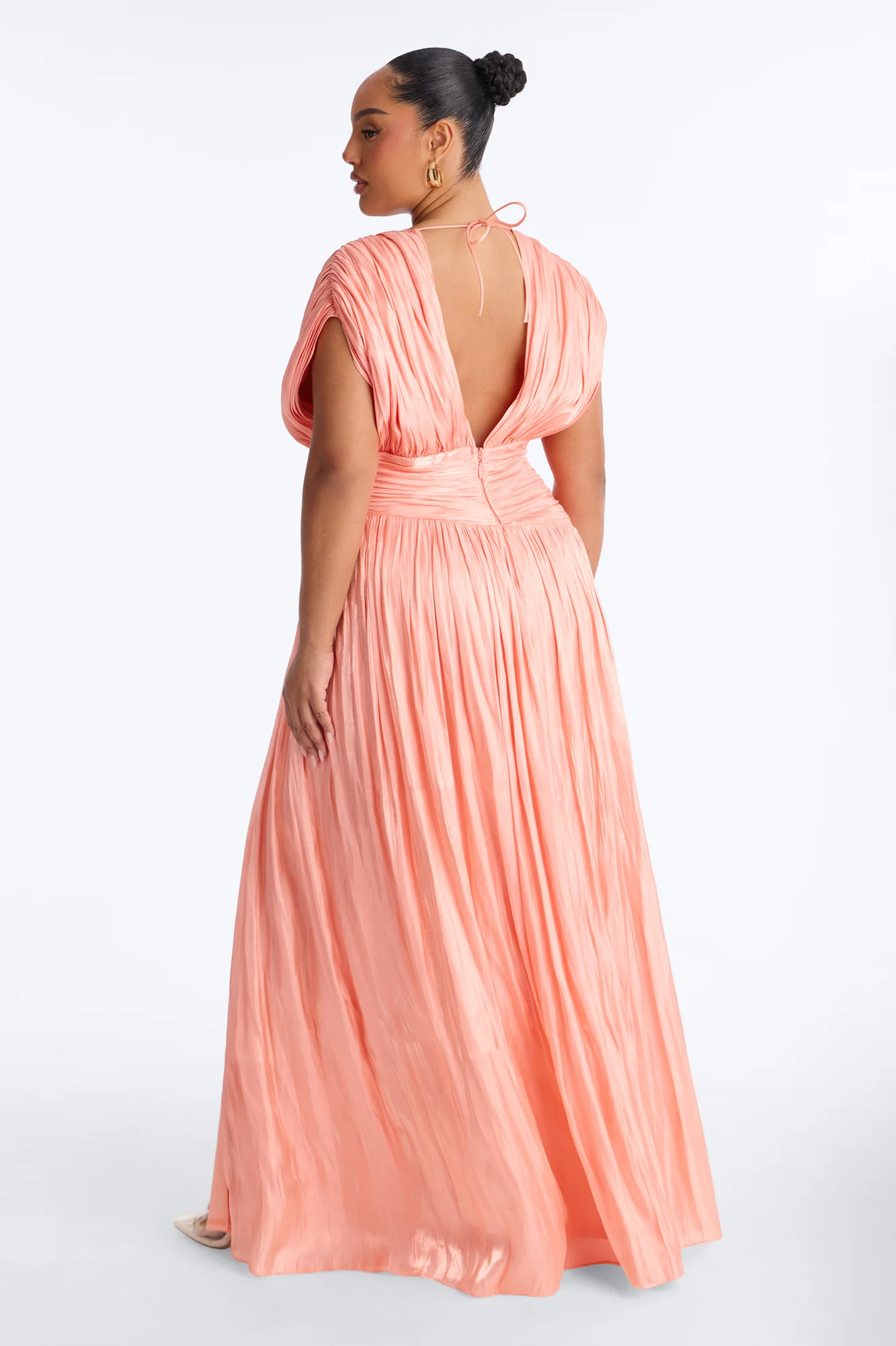 Jianna Pleated Drop Waist Gown - Peach - Image 8