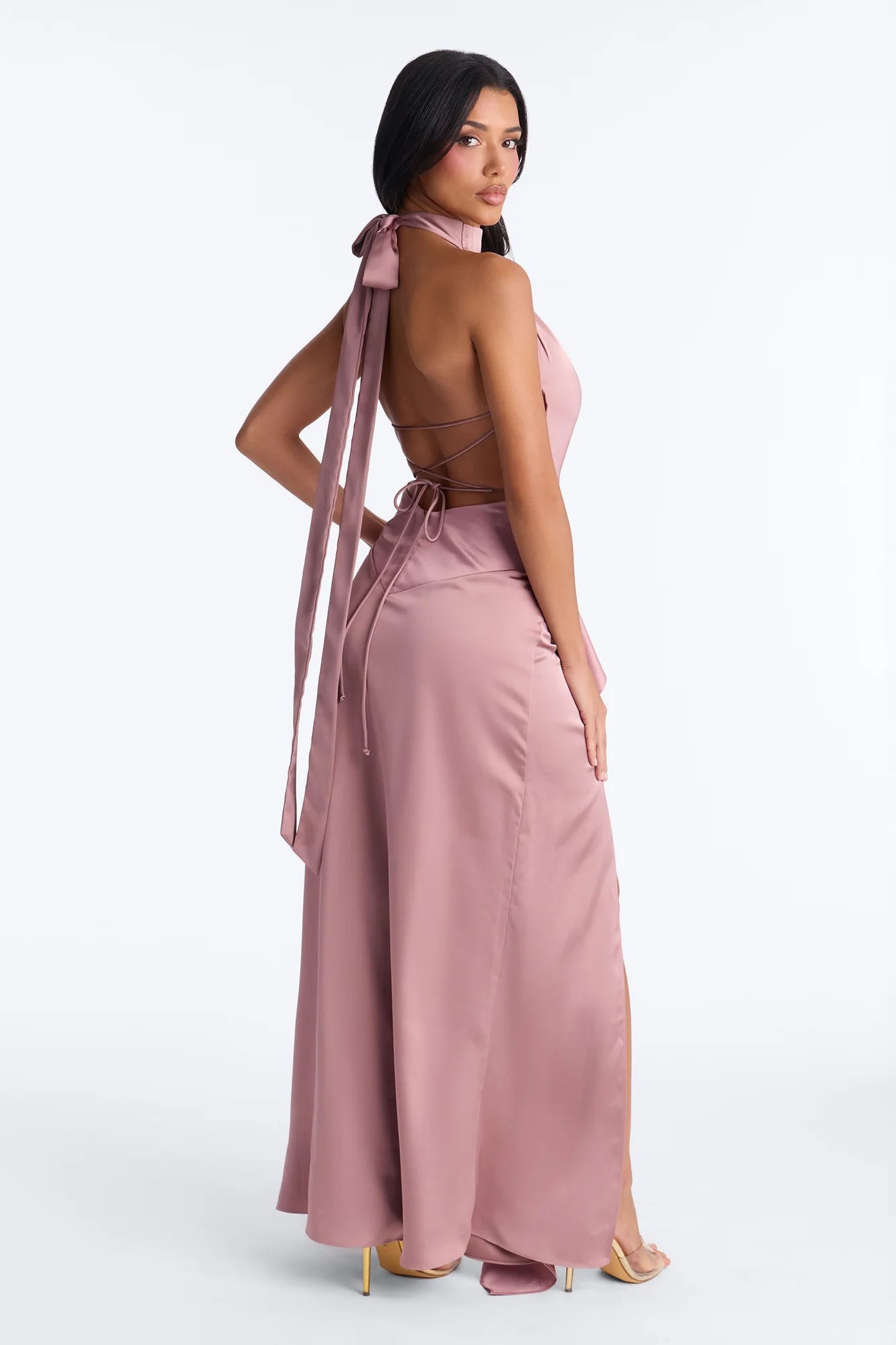 Jillian Ruffle Satin Gown - Mauve - Image 3
