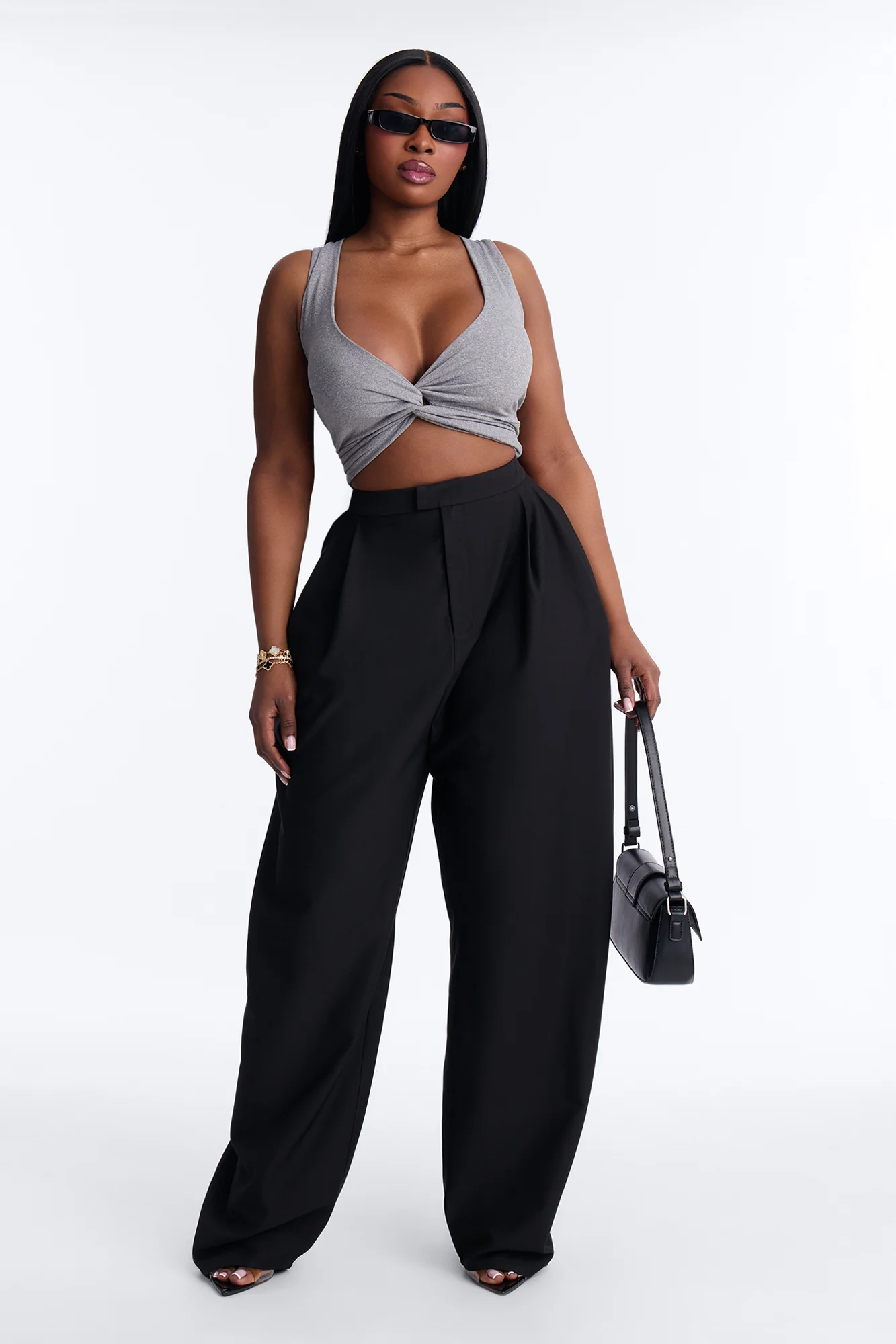 Jimena Draped Barrel Leg Trouser Pant 32″ - Black - Image 5