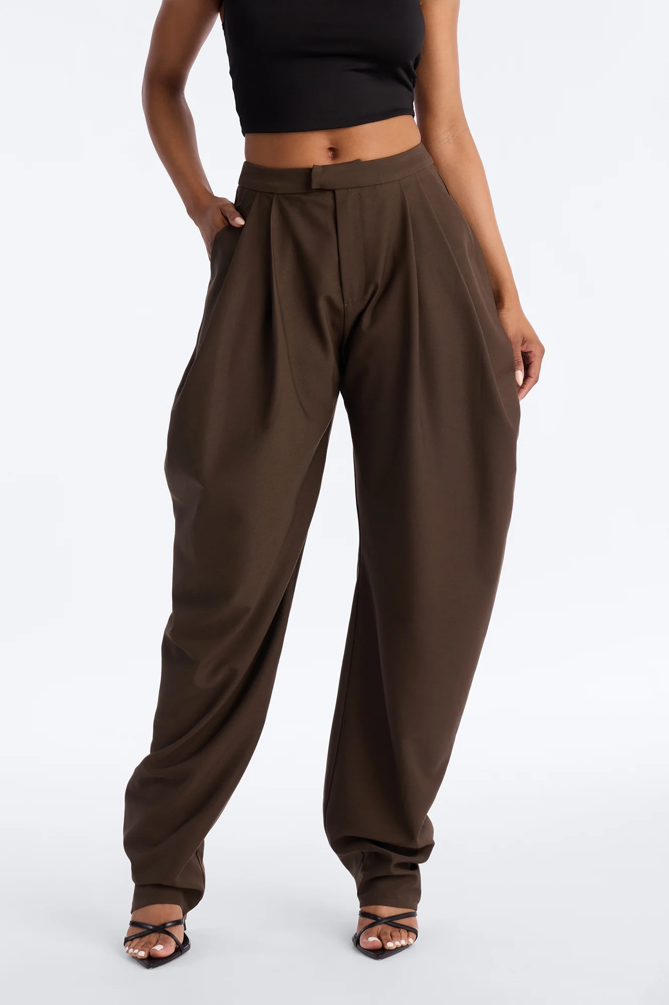 Jimena Draped Barrel Leg Trouser Pant 32″ - Mocha - Image 2
