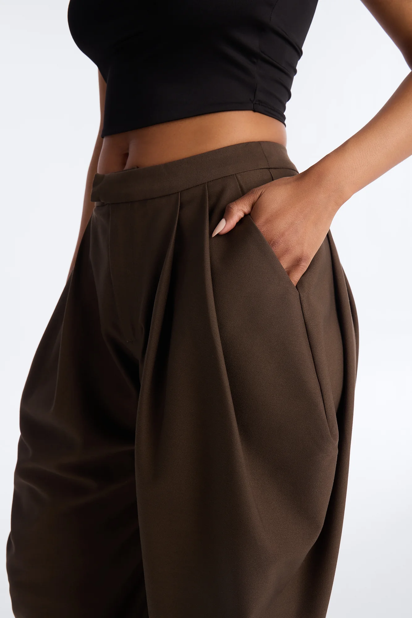 Jimena Draped Barrel Leg Trouser Pant 32″ - Mocha - Image 3