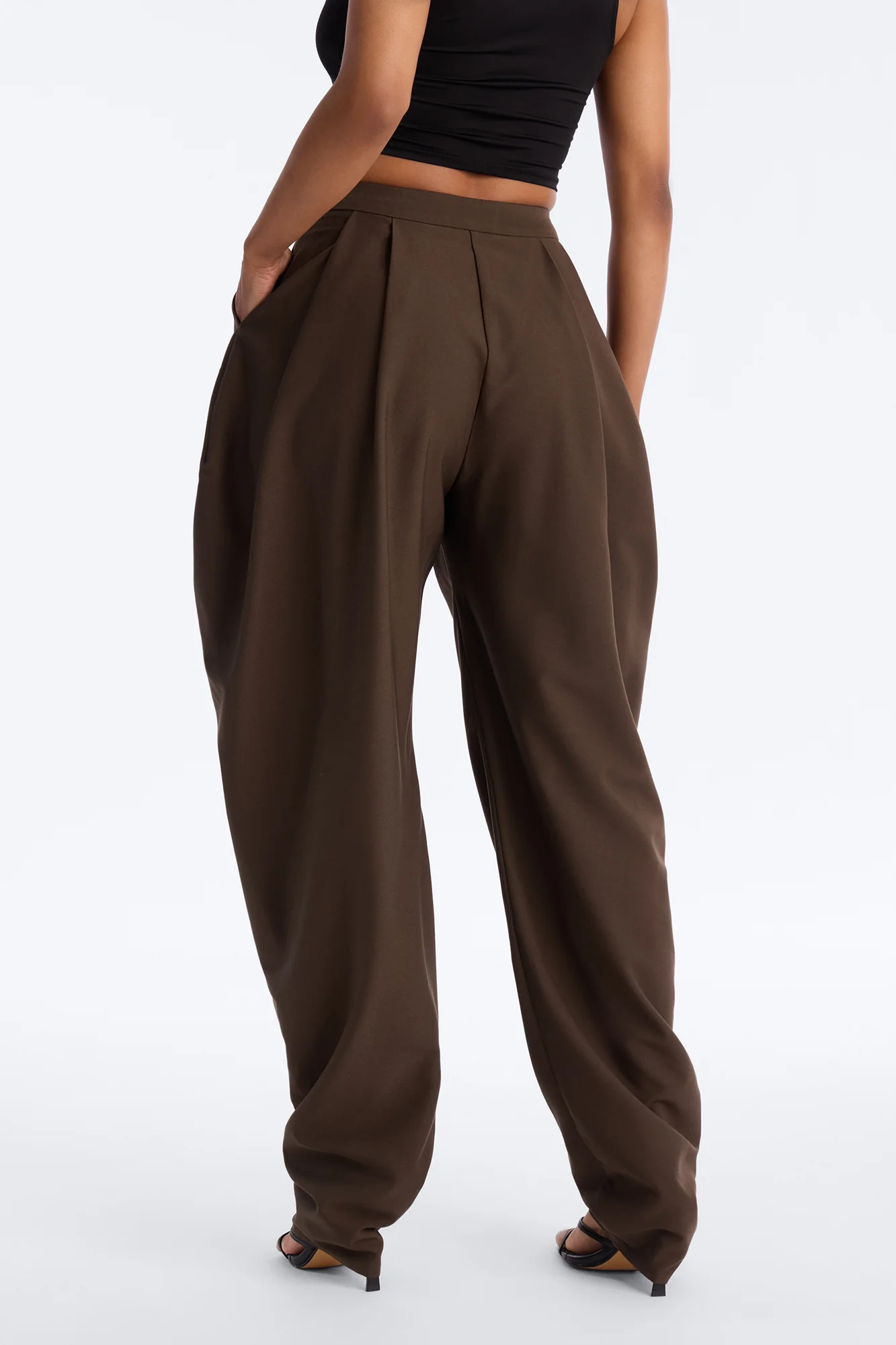 Jimena Draped Barrel Leg Trouser Pant 32″ - Mocha - Image 4