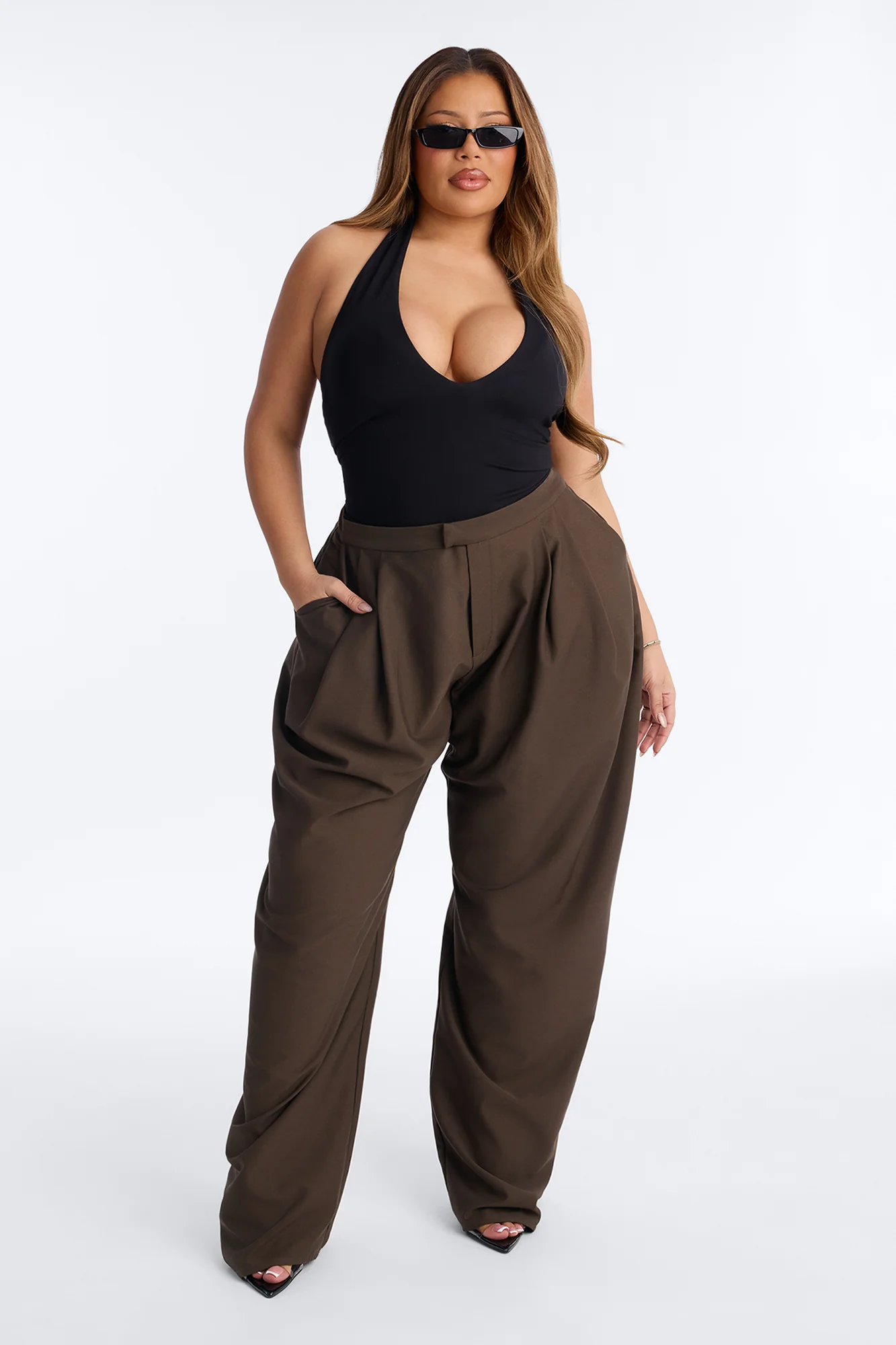 Jimena Draped Barrel Leg Trouser Pant 32″ - Mocha - Image 5