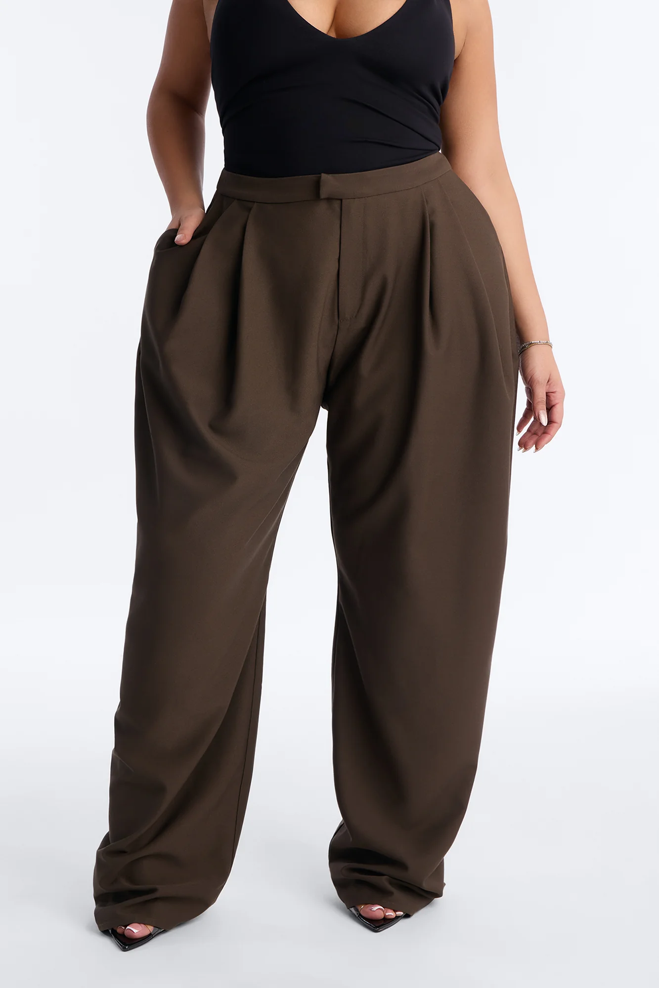 Jimena Draped Barrel Leg Trouser Pant 32″ - Mocha - Image 6
