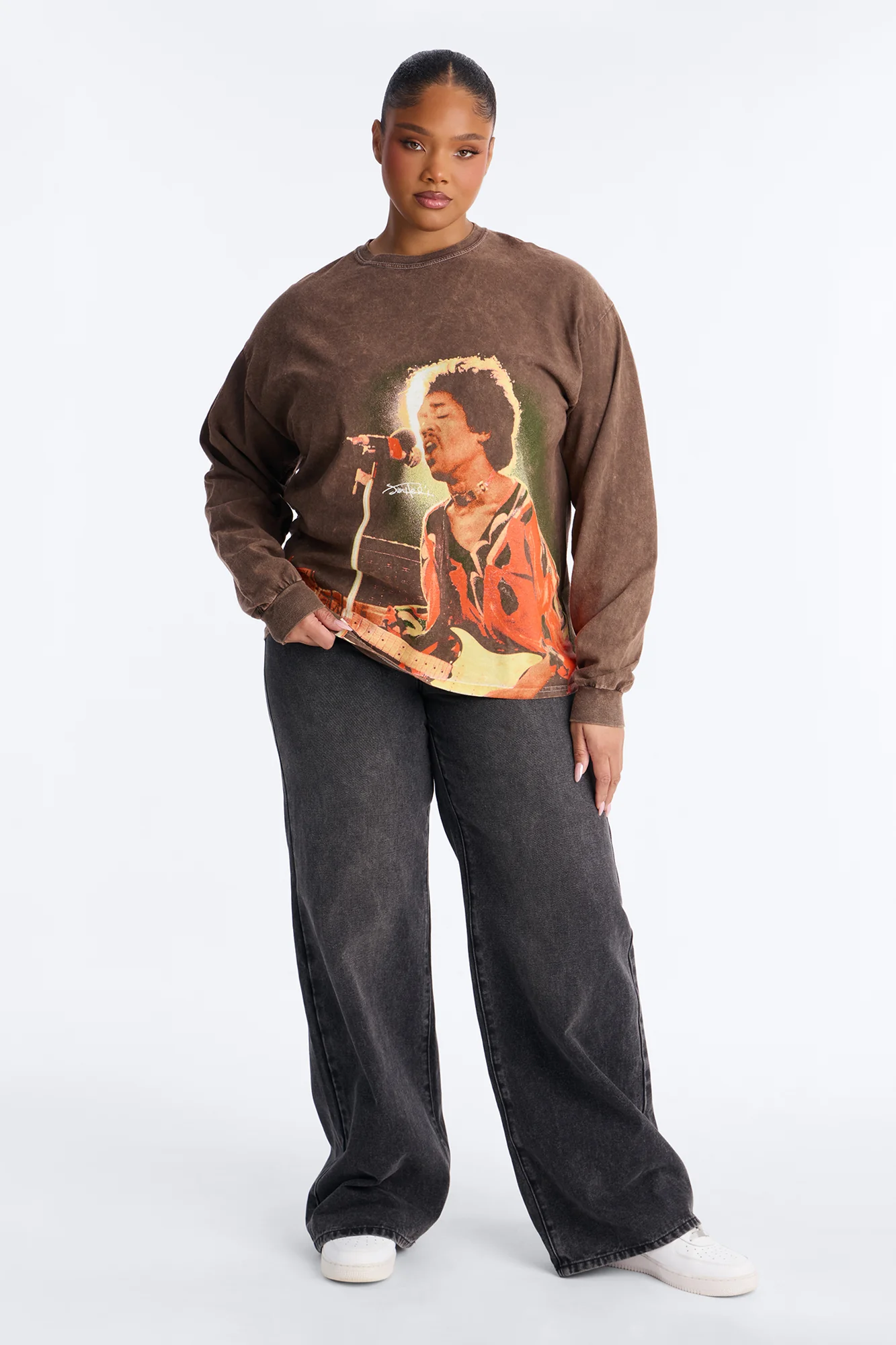 Jimi Hendrix Washed Long Sleeve Tee - Brown - Image 6