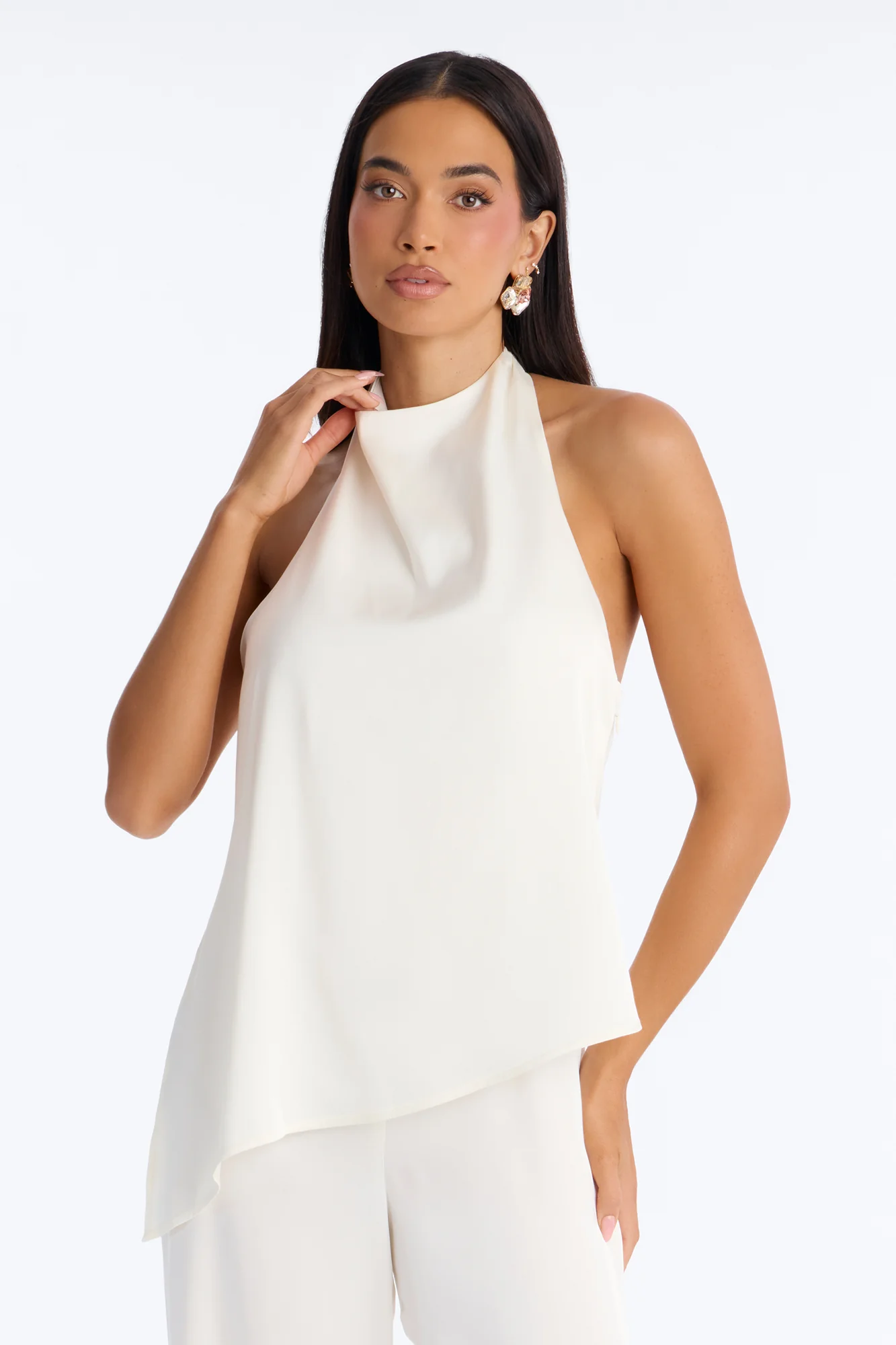 Joana Satin Draped Jumpsuit - Ivory - Image 2