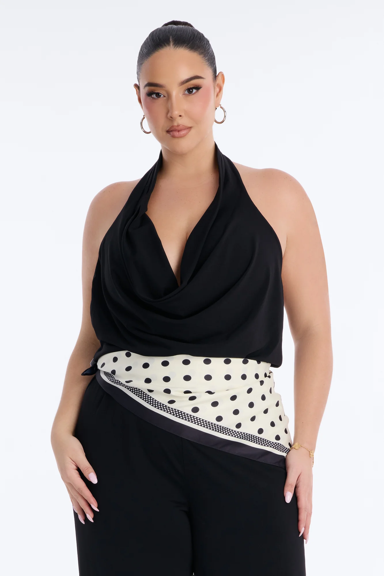 Joanne Backless Scarf Tie 2 Piece Jumpsuit Set - Black - Image 6