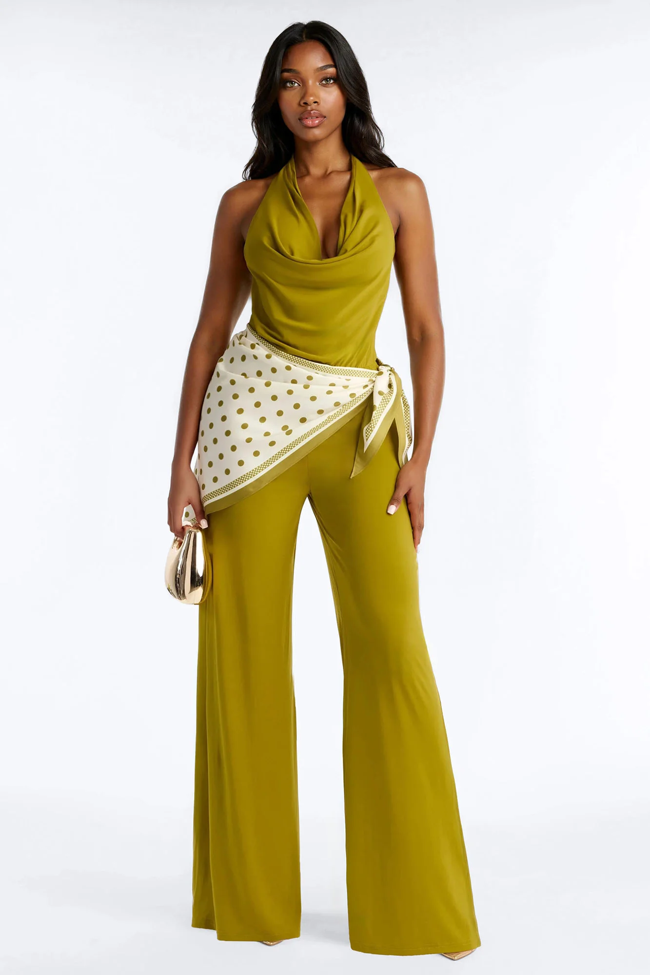 Joanne Backless Scarf Tie 2 Piece Jumpsuit Set - Olive