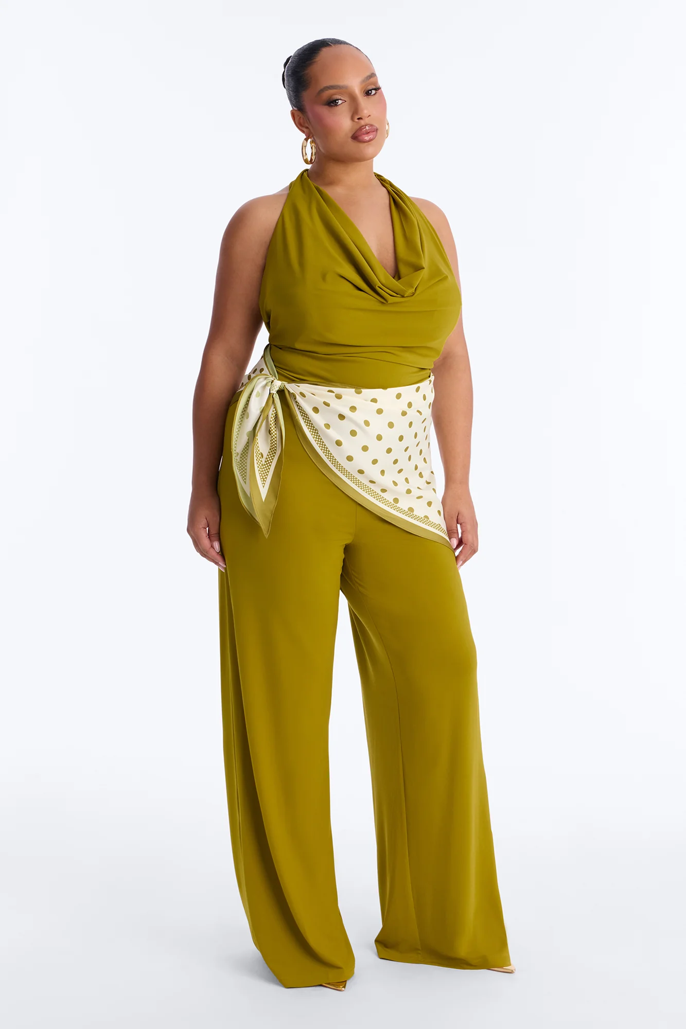 Joanne Backless Scarf Tie 2 Piece Jumpsuit Set - Olive - Image 6