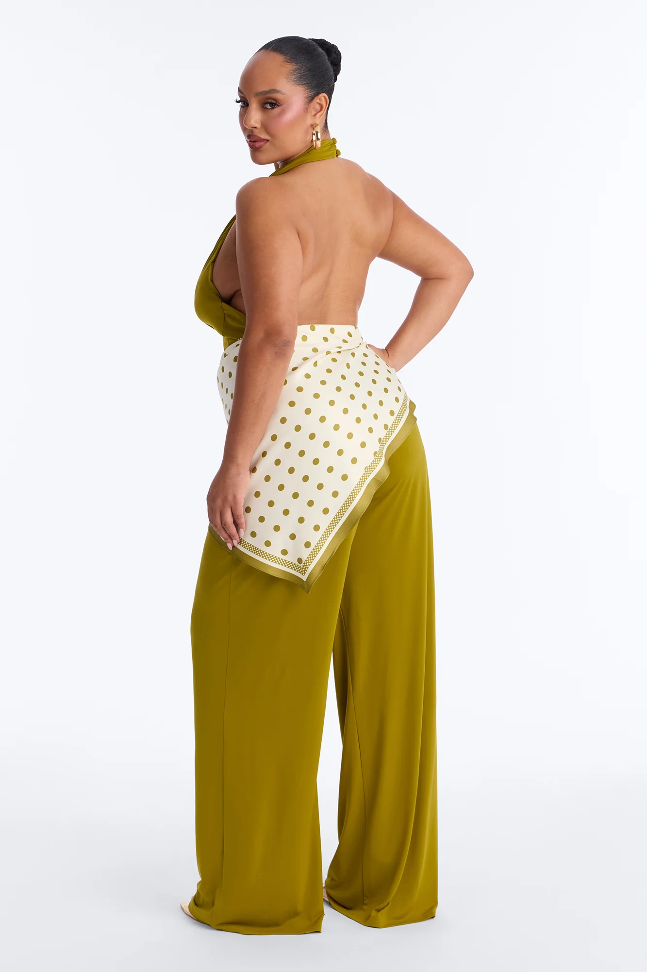 Joanne Backless Scarf Tie 2 Piece Jumpsuit Set - Olive - Image 8