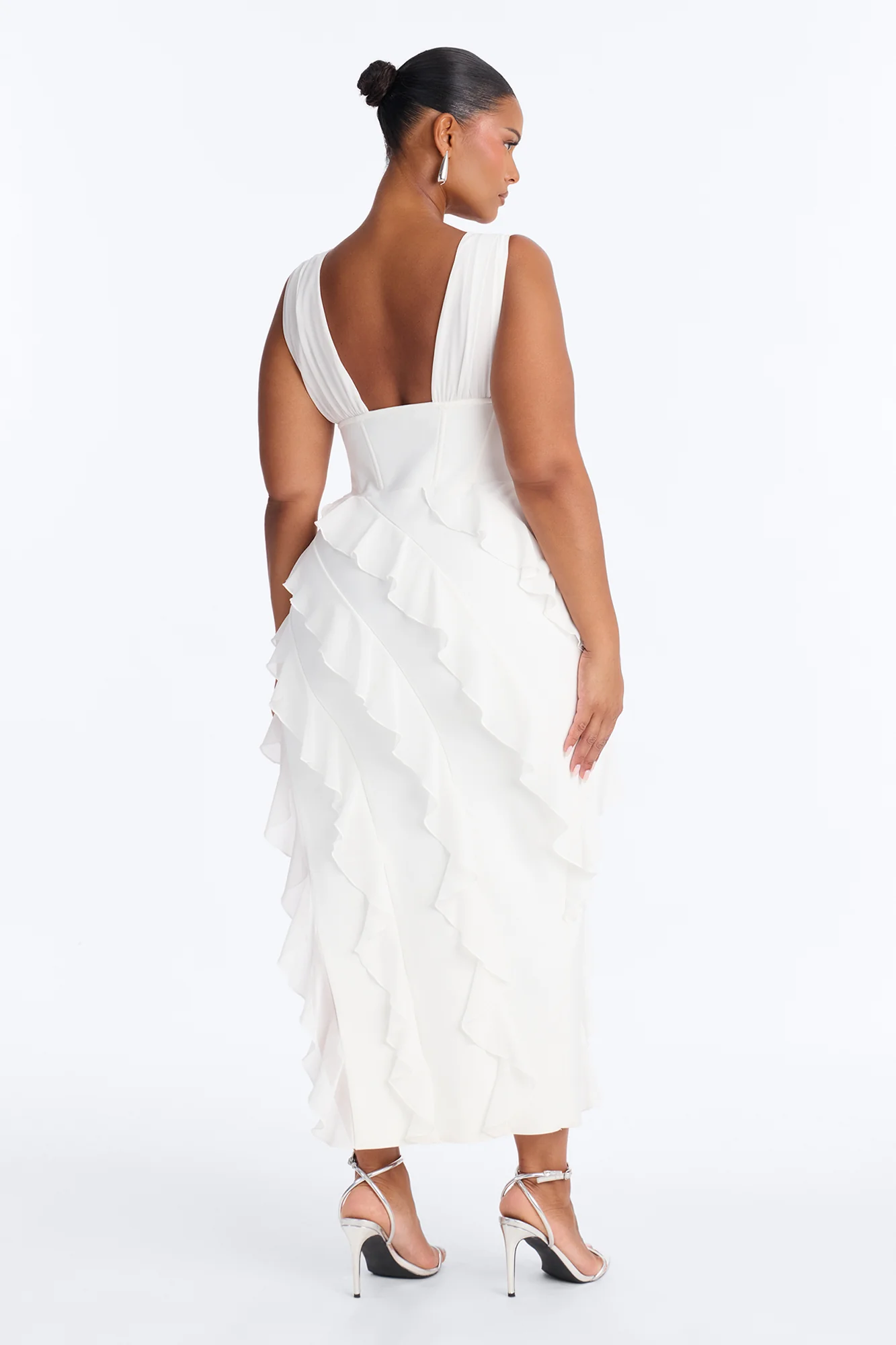 Jocelyn Bandage Ruffle Midi Dress - White - Image 7