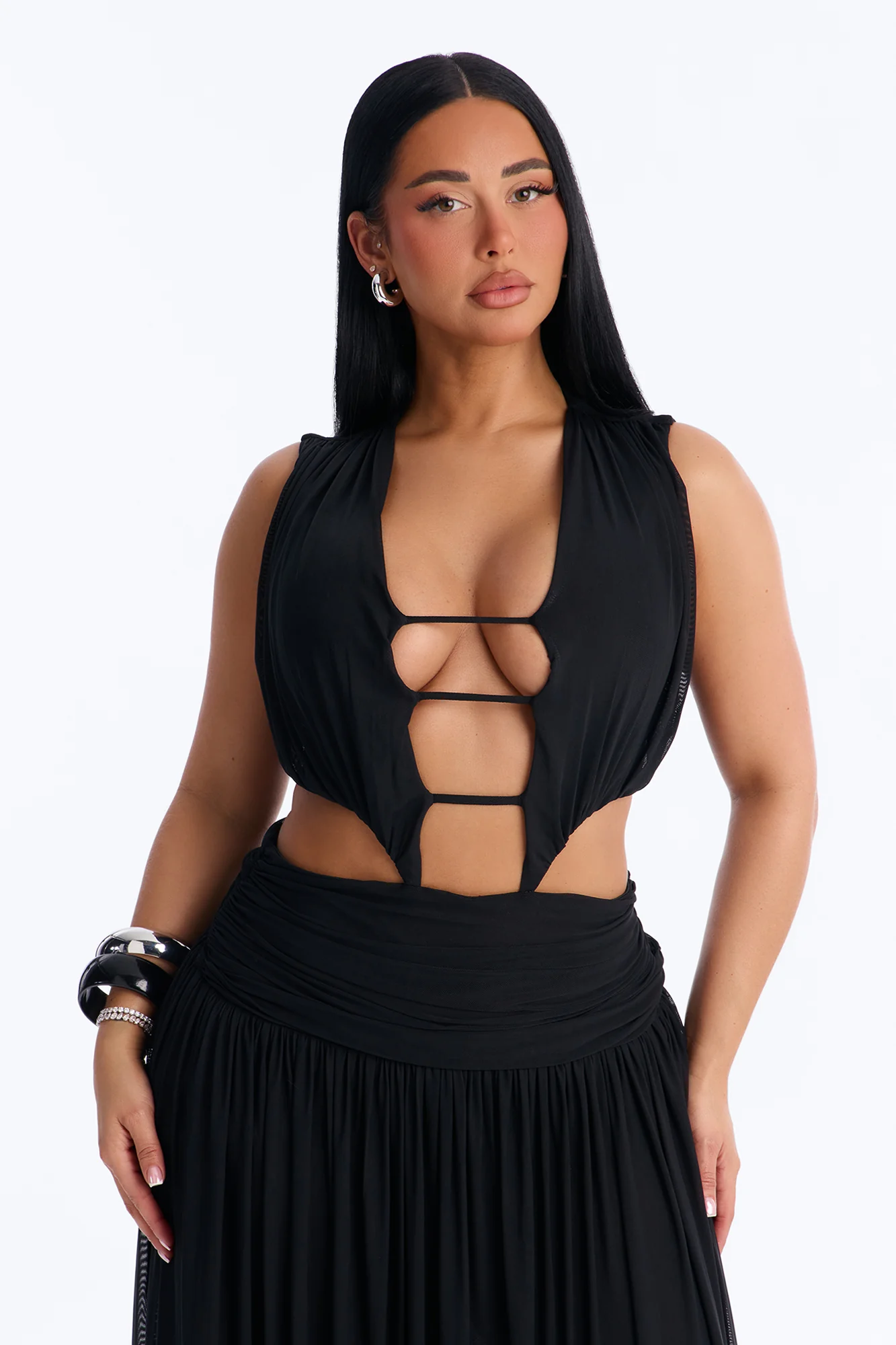 Jocelyn Cut Out Mesh Maxi Dress - Black - Image 2
