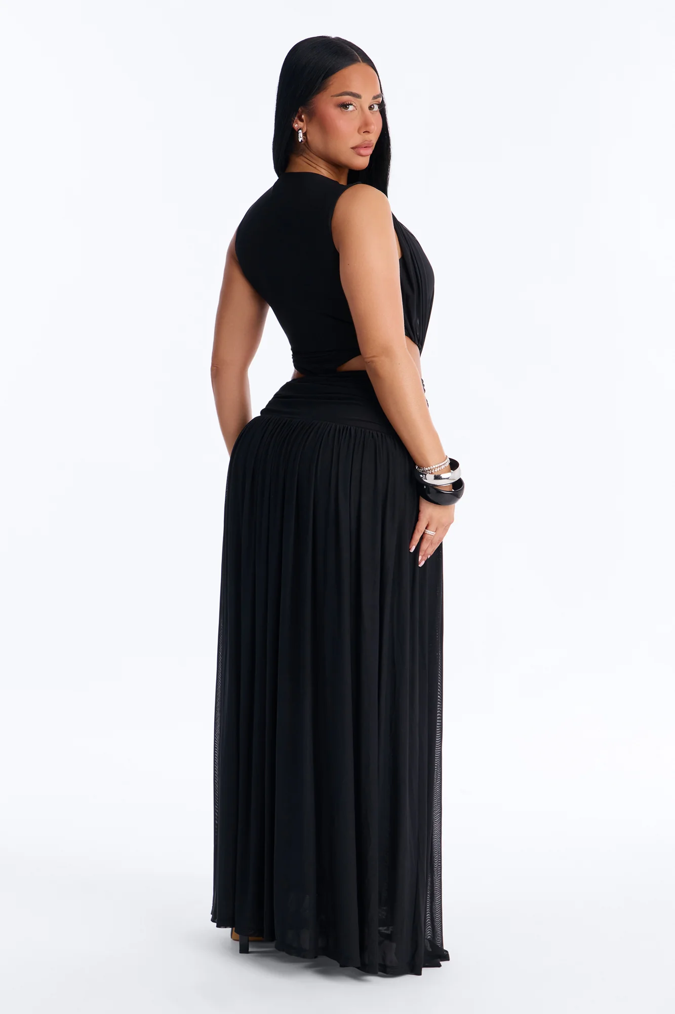 Jocelyn Cut Out Mesh Maxi Dress - Black - Image 4