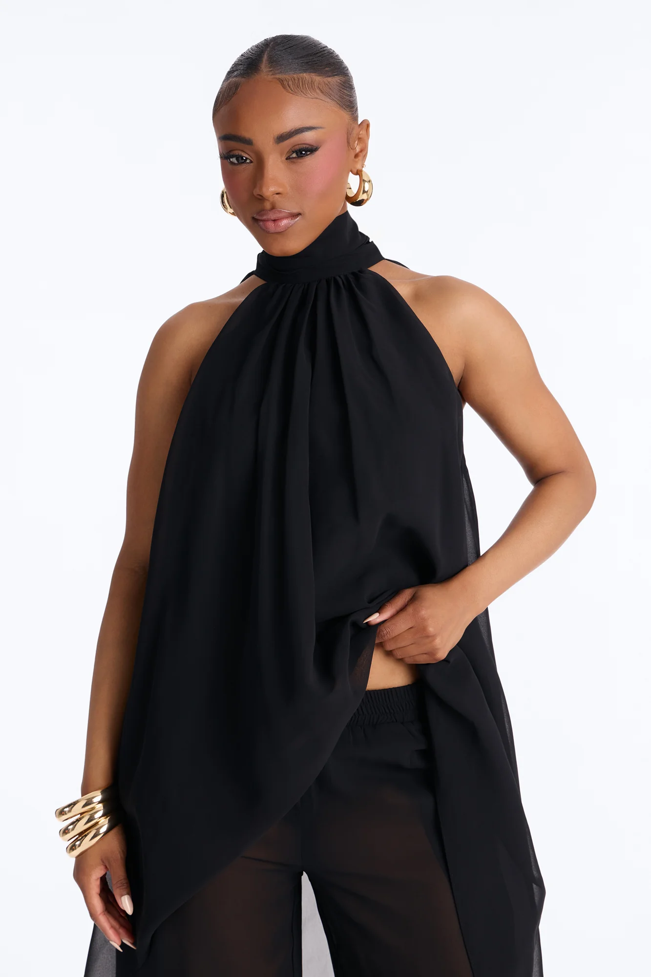 Jocelyn Flowy Halter Pant Set - Black - Image 2