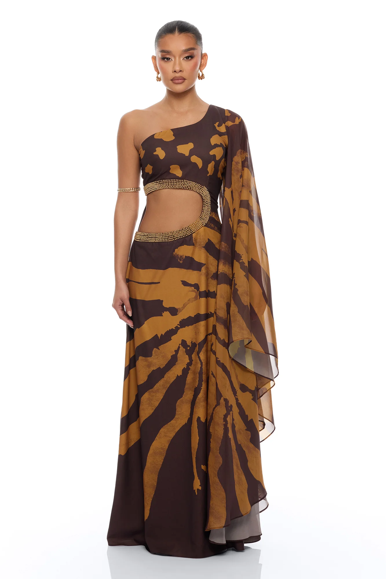 Johanna Embellished Cut Out Maxi Dress - Brown/combo