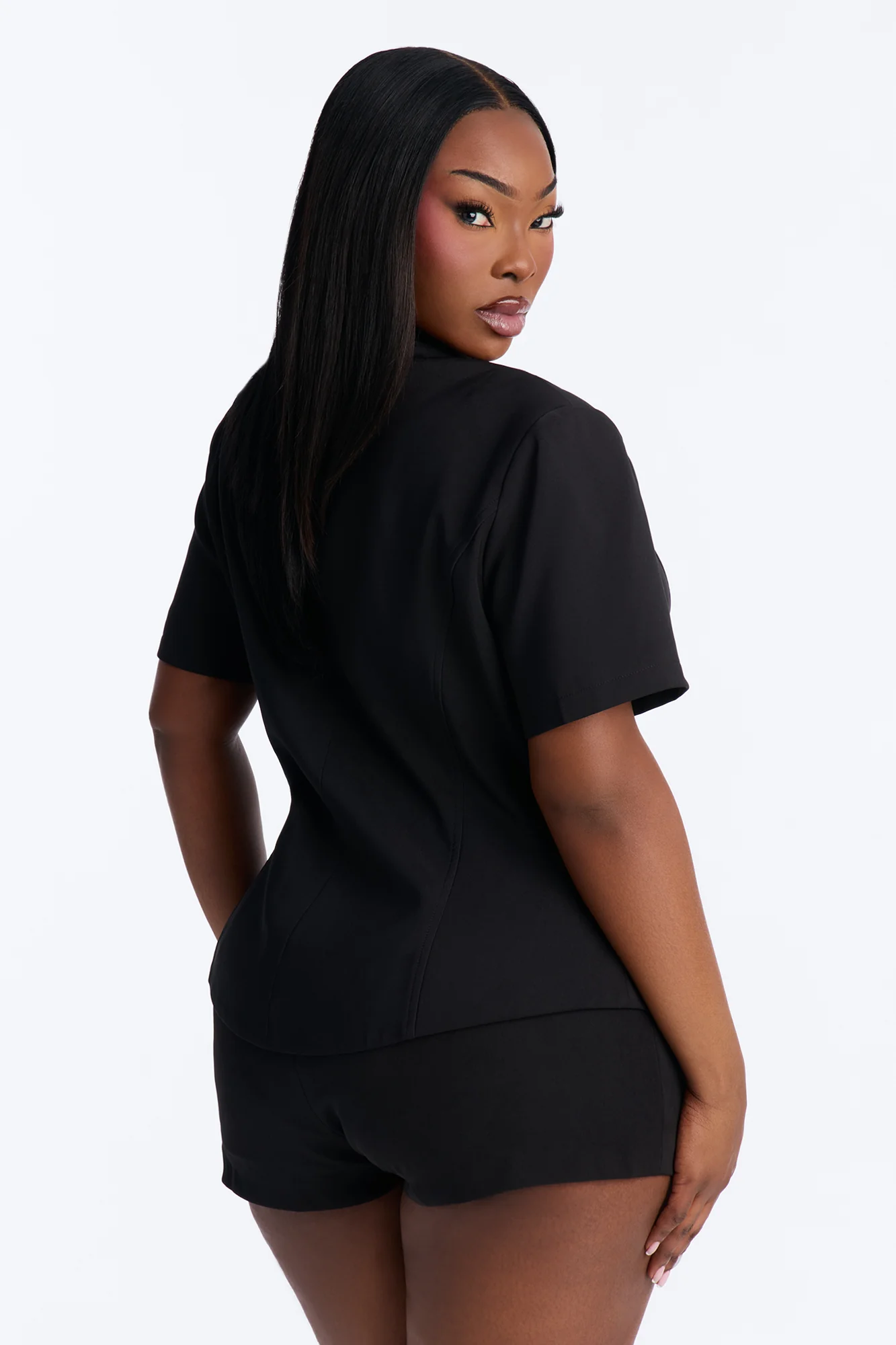 Jolie Short Sleeve Cutout Hourglass Blazer - Black - Image 8