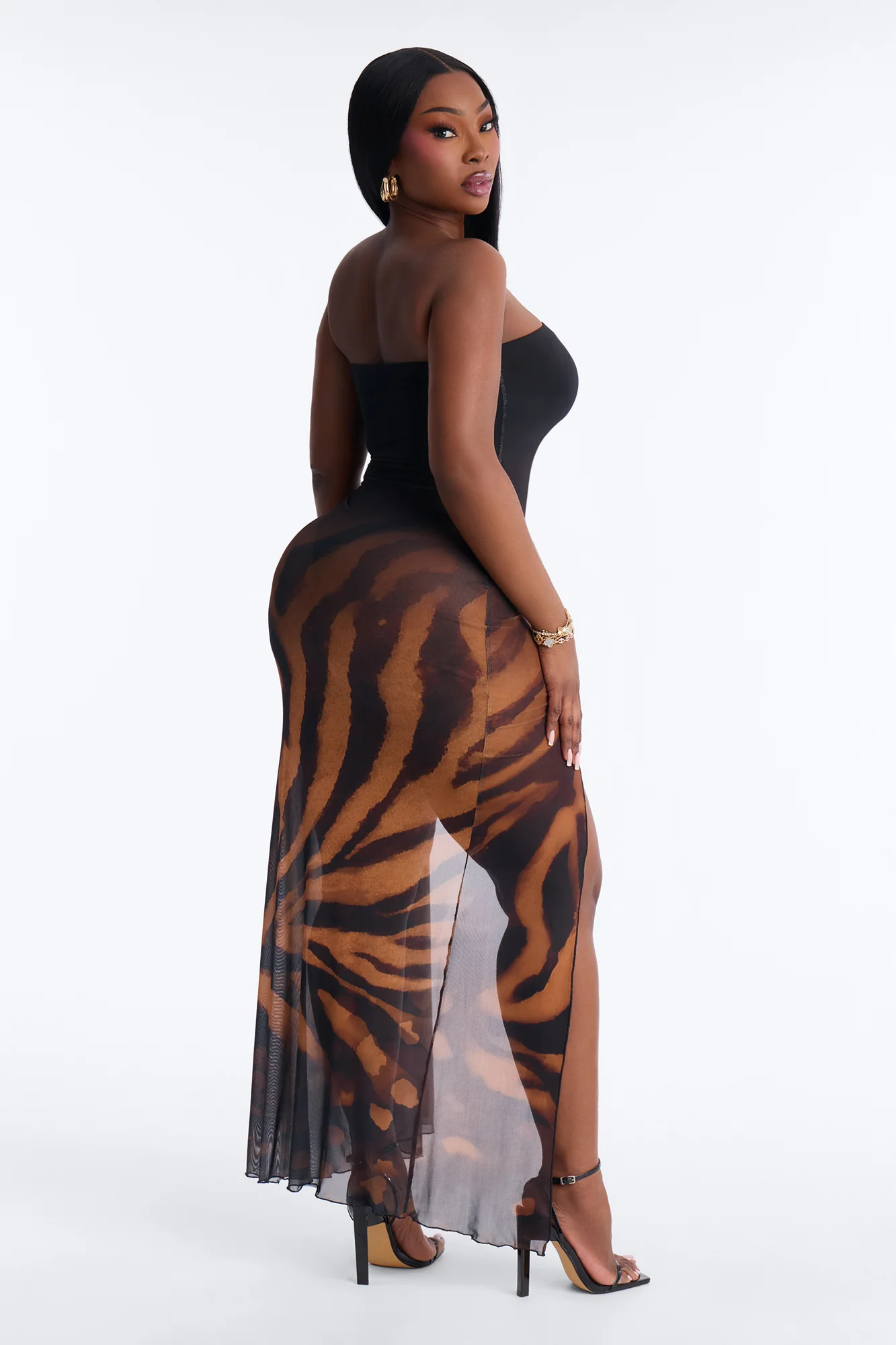 Jordan Animal Print Mesh Maxi Dress - Black/Brown - Image 7