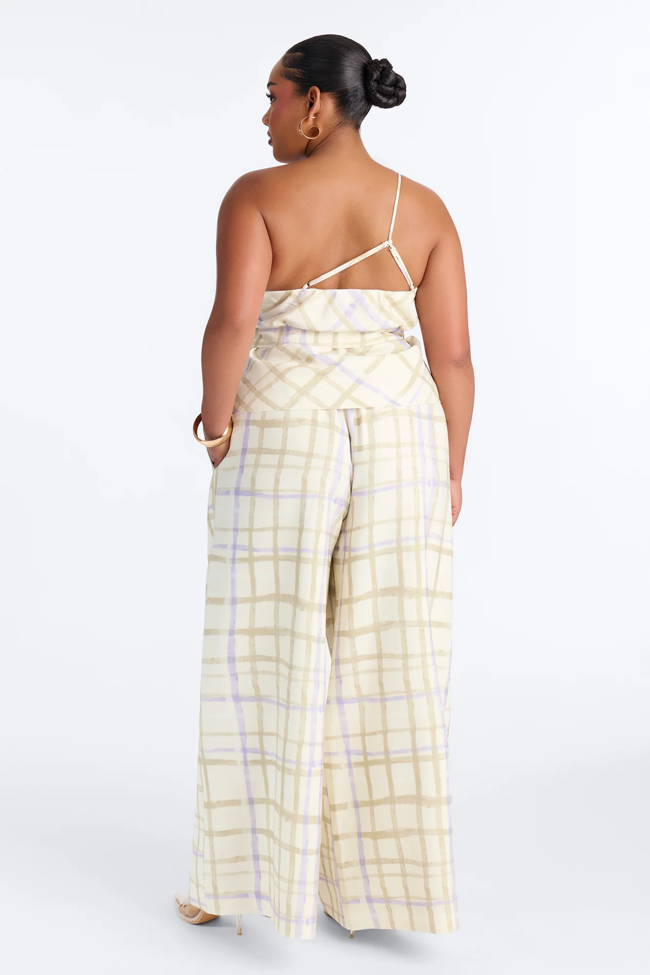Jordan One Shoulder Belted Plaid Pant Set - Cream/combo - Image 8