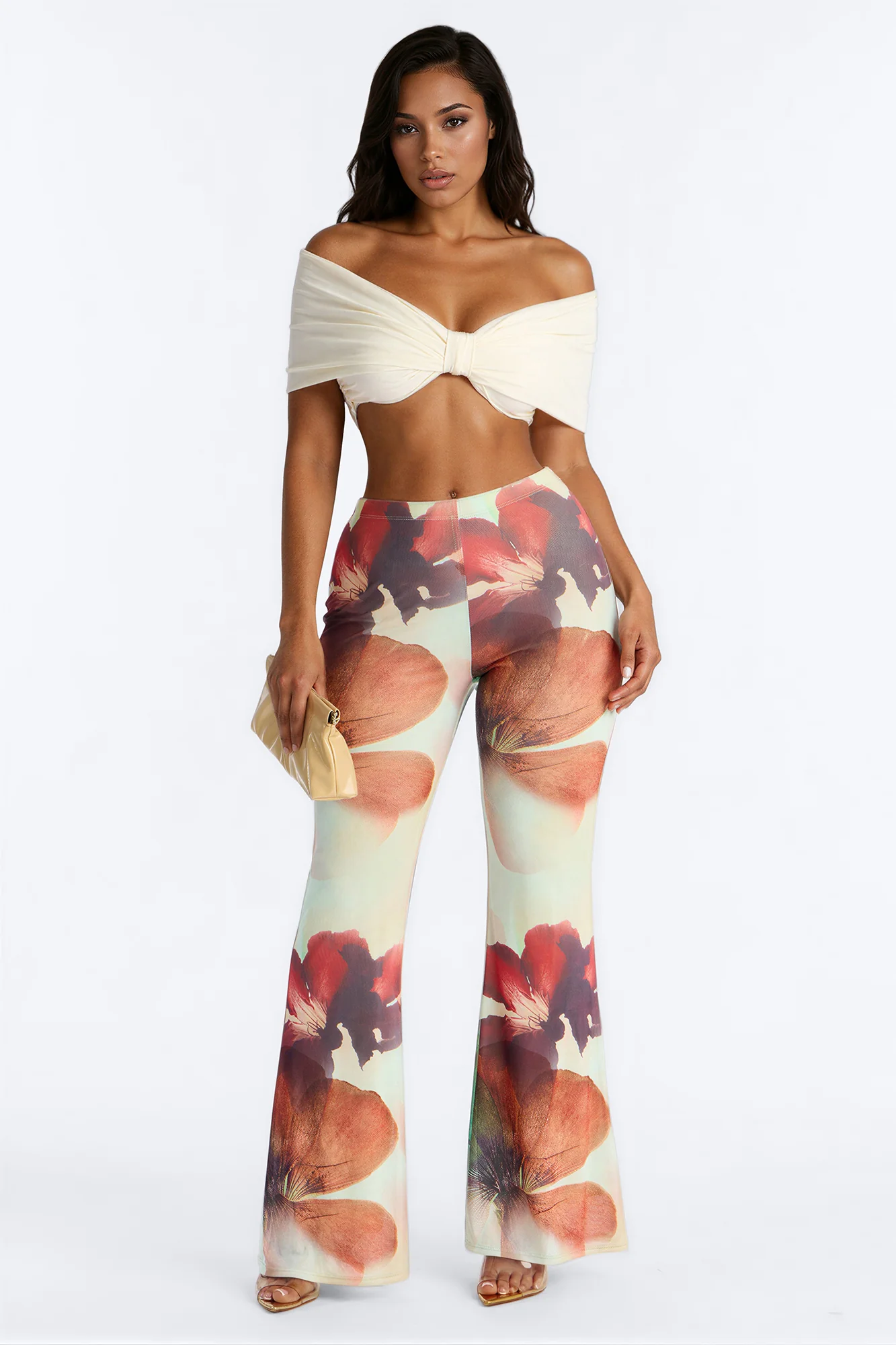 Jordana High Rise Double Lined Mesh Flare Pant - Green/combo