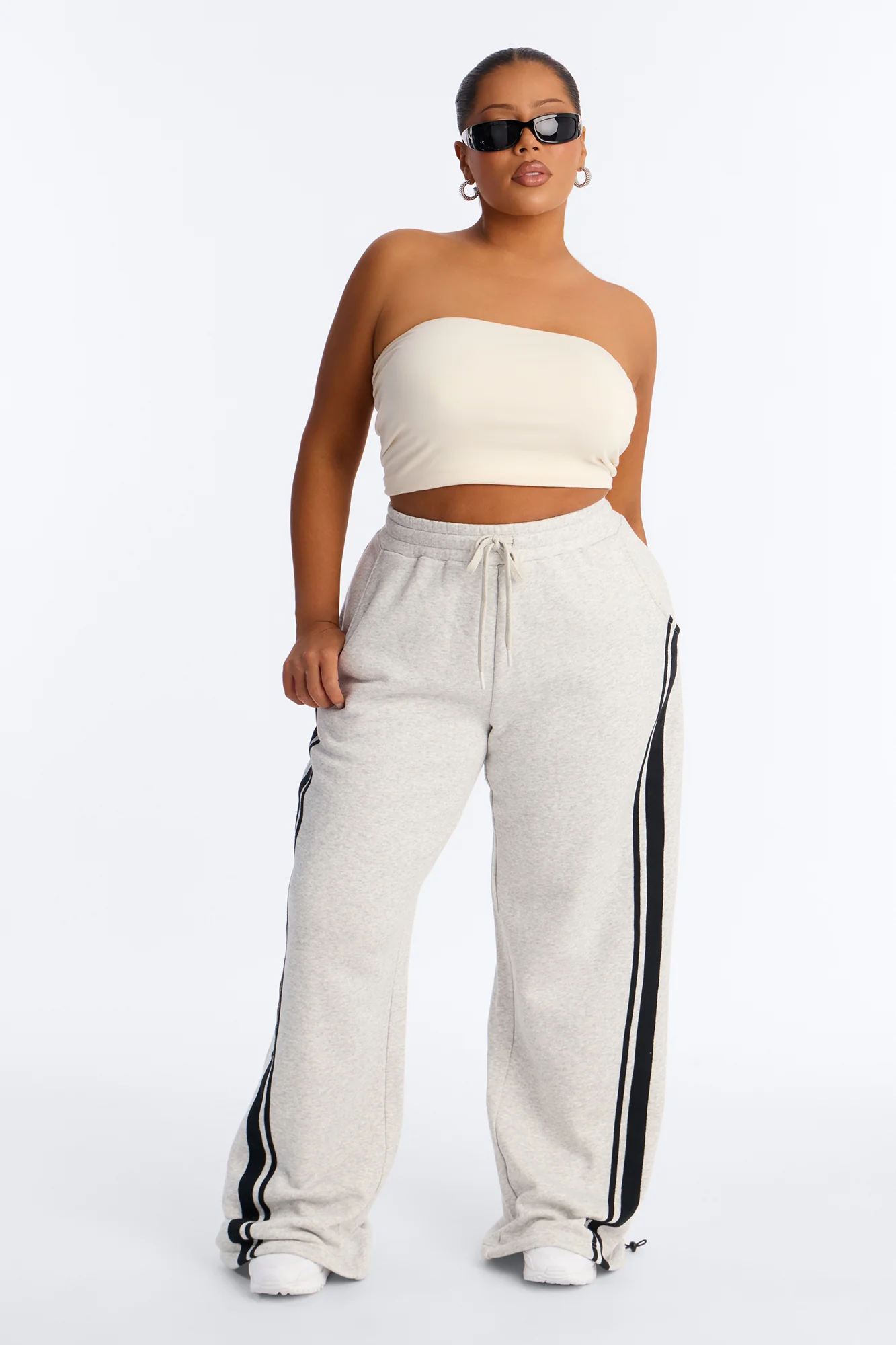 Jorden Fleece Wide Leg Lounge Pant - Heather Grey - Image 5