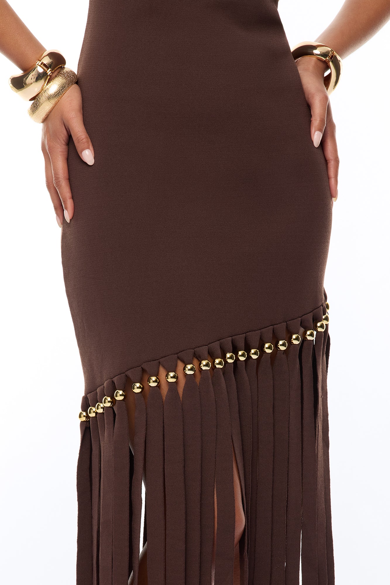Jordyn Fringe Trim Midi Dress - Chocolate - Image 3
