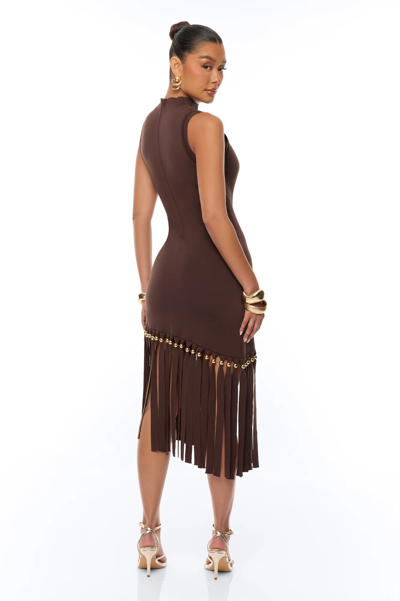 Jordyn Fringe Trim Midi Dress - Chocolate - Image 4